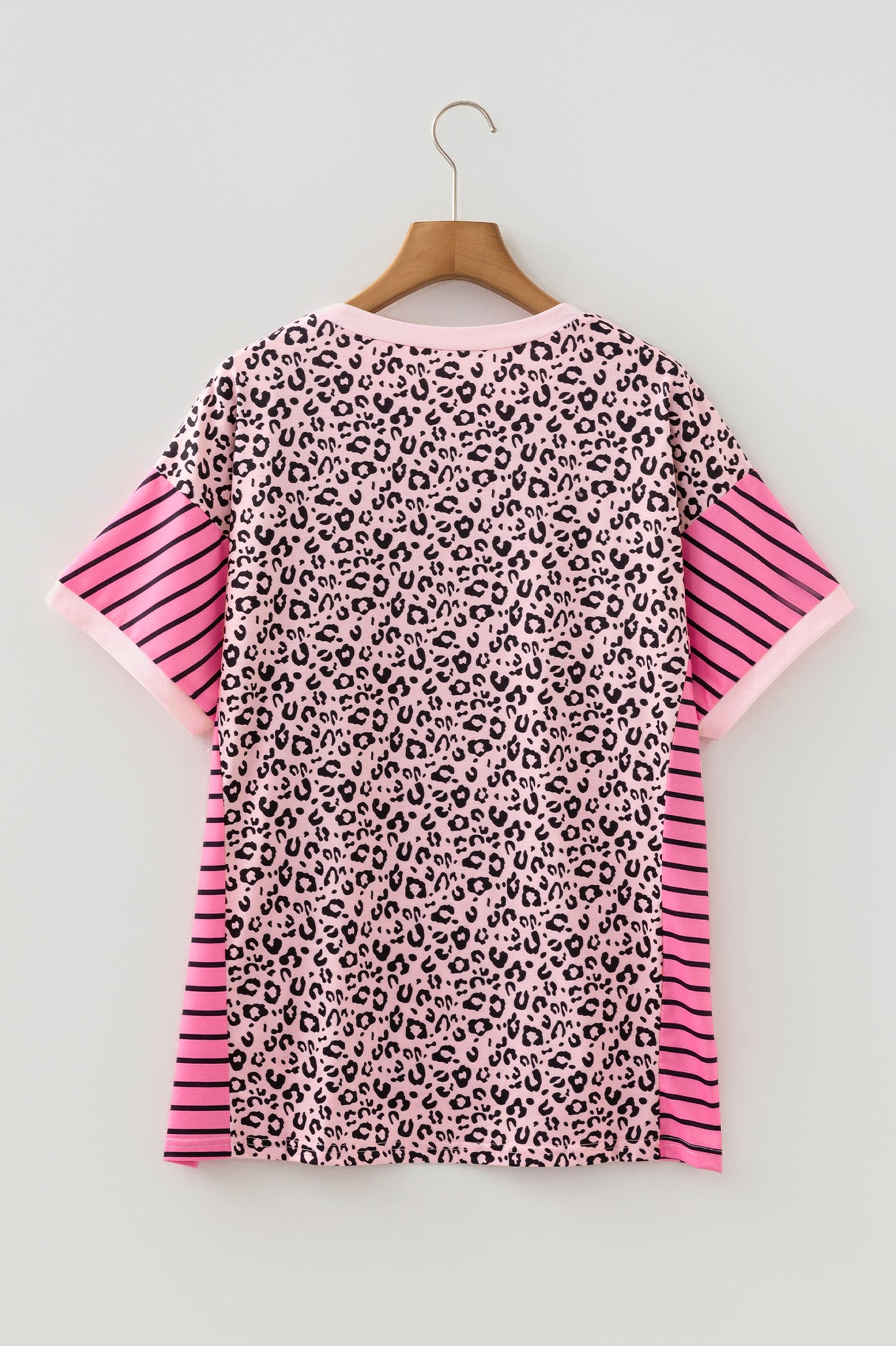 Plus Size Pink Leopard Print Patchwork Tee Women 1X–4X