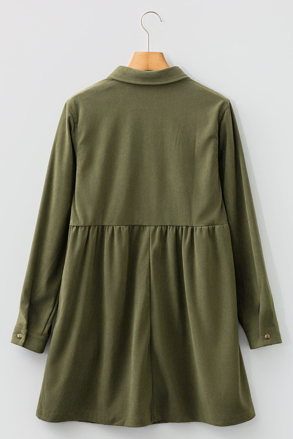 Corduroy Half Button Collared Mini Dress in Vineyard Green
