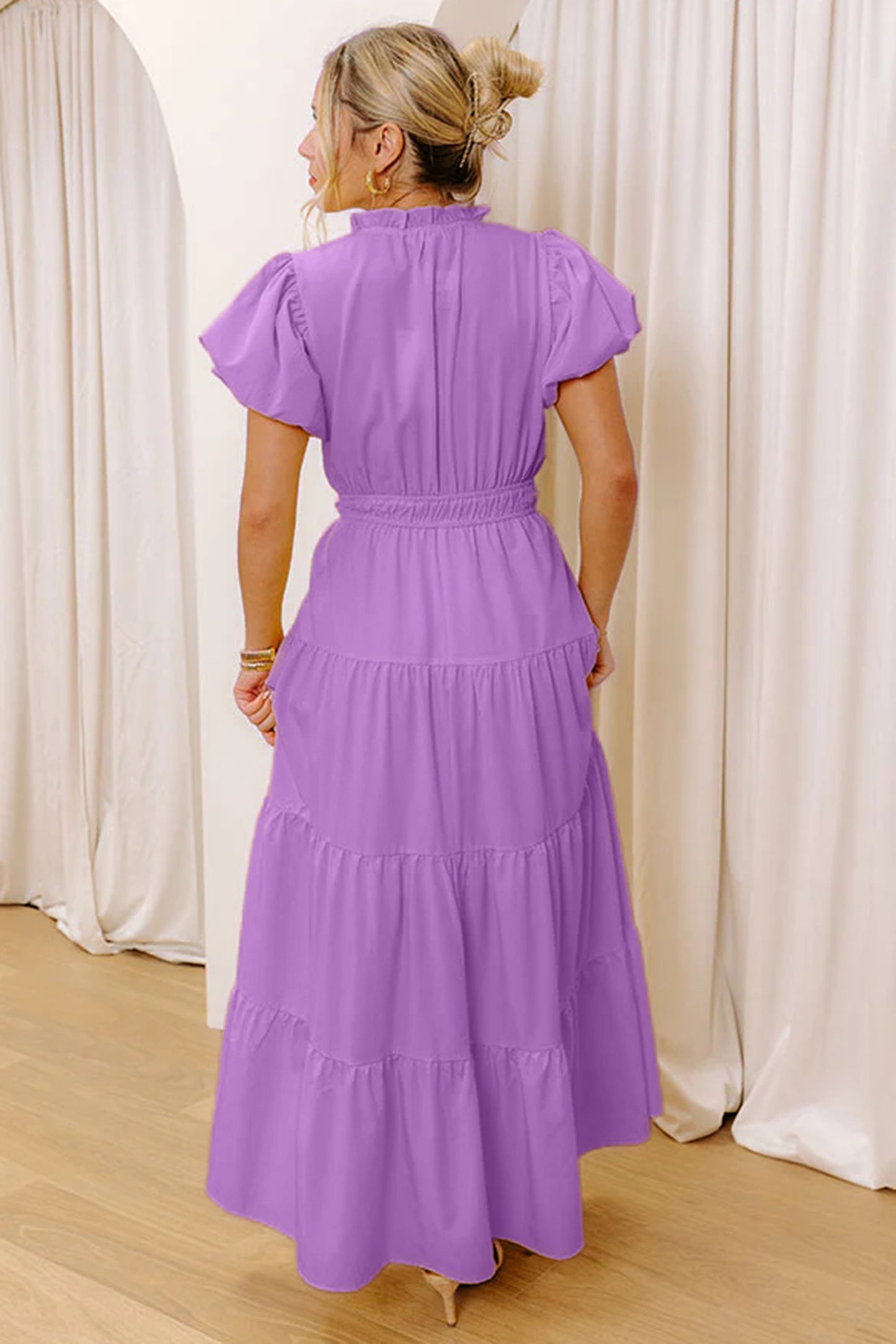 V-Neck Puff Sleeve High Waist Tiered Maxi Dress | 5 Colours | S–XL