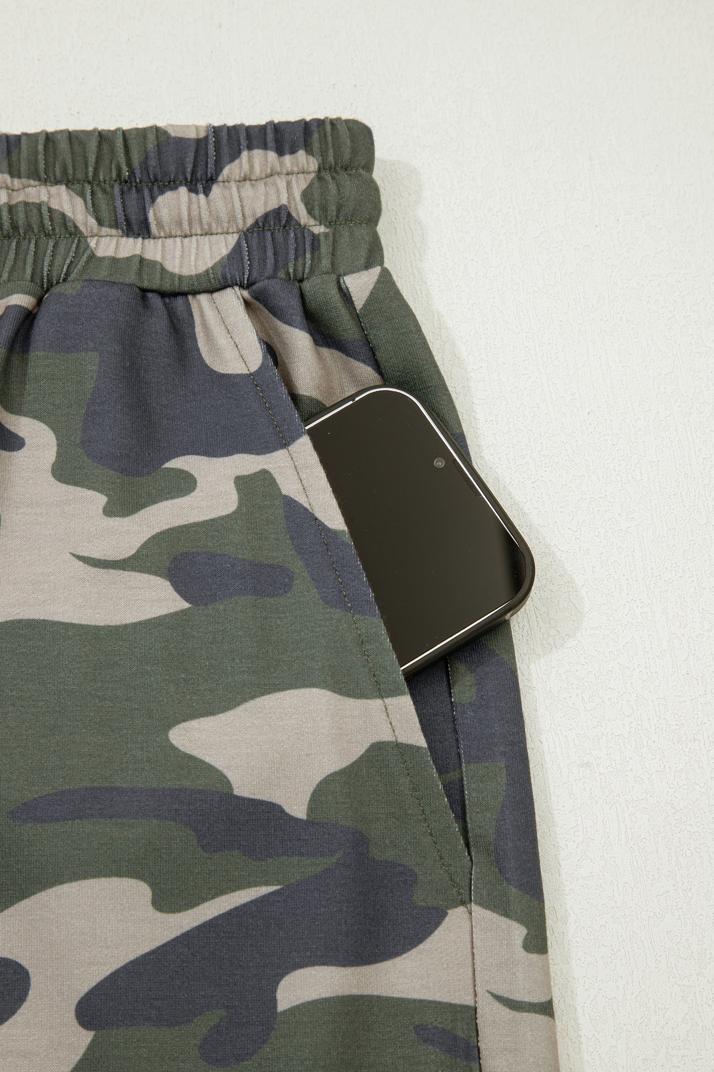Green Camo Print Drawstring Waist Shorts with Pockets | Plus Size 1X–4X