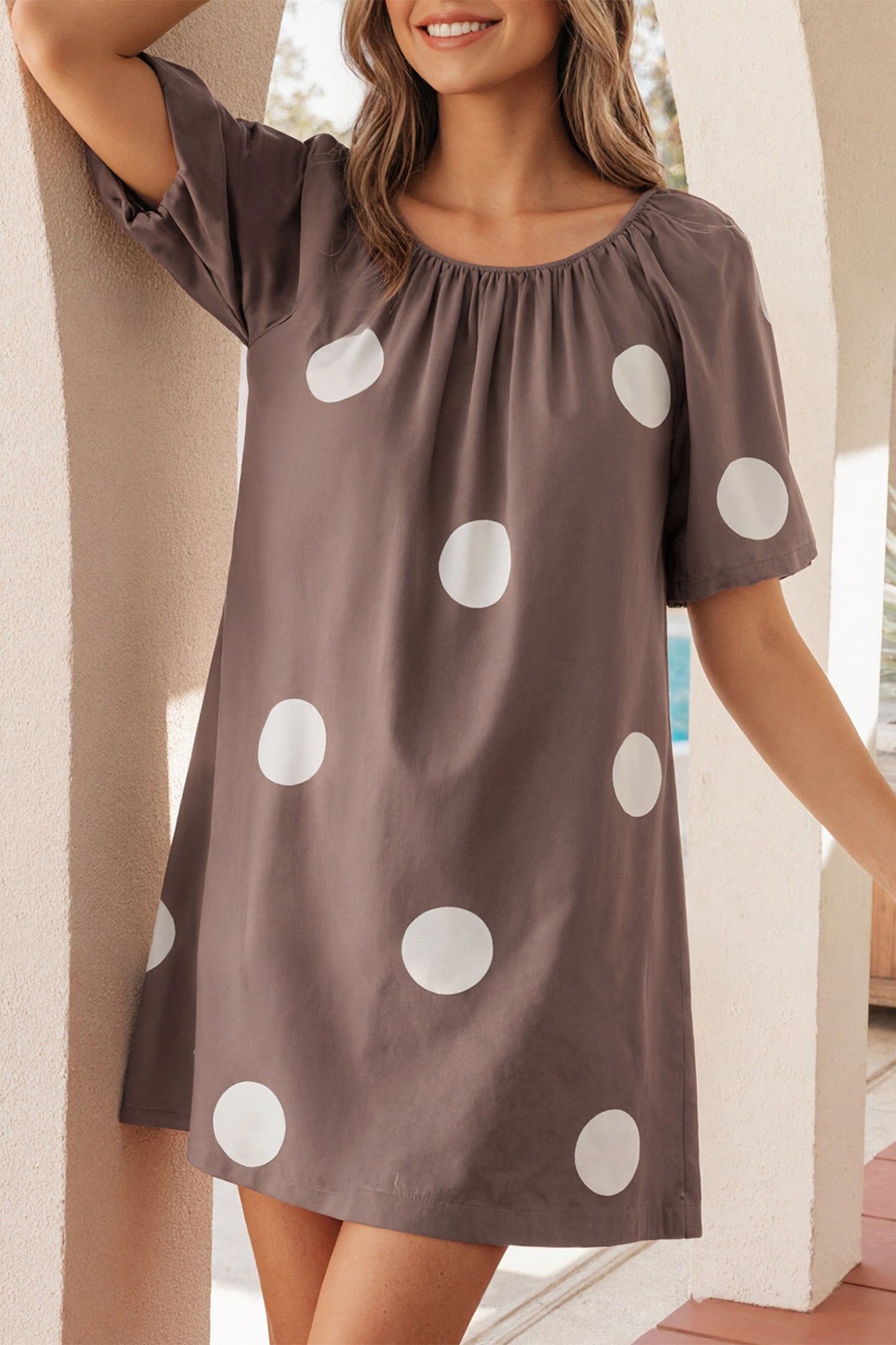 Brown Polka Dot Mini Dress Women S–XL