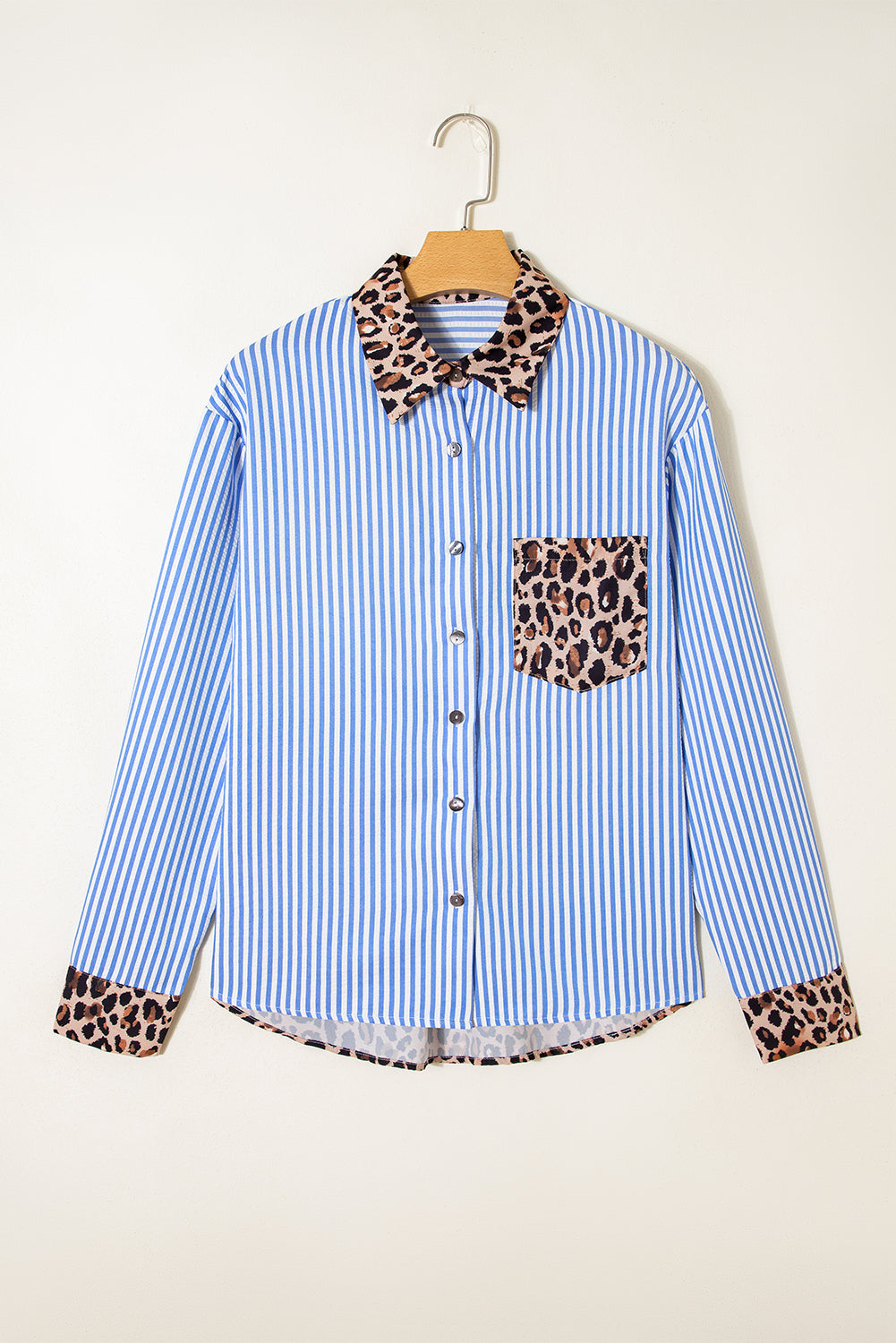Striped Leopard Print Patchwork Button-Up Shirt