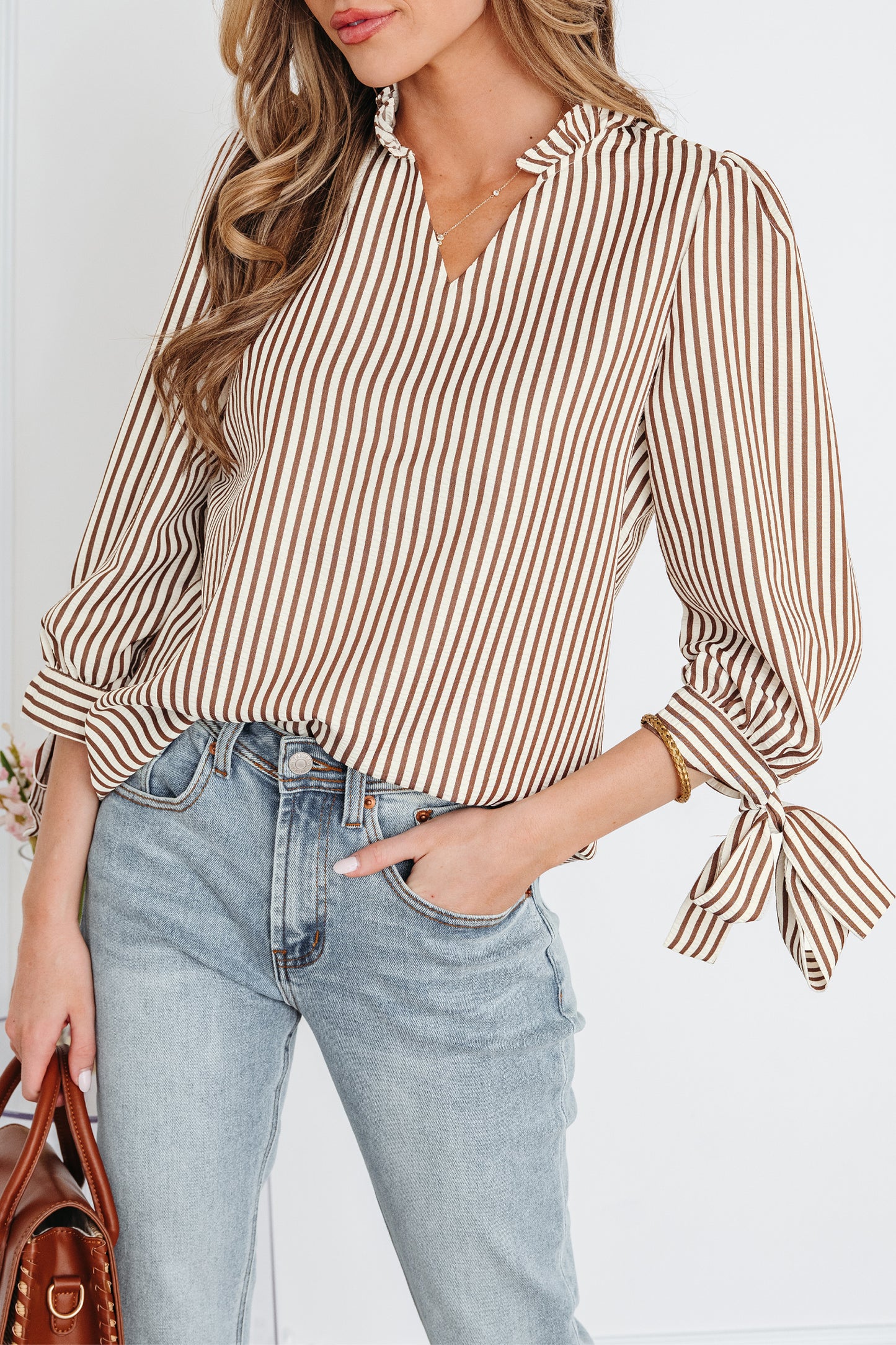 Striped Puff Sleeve Blouse Women S–XL