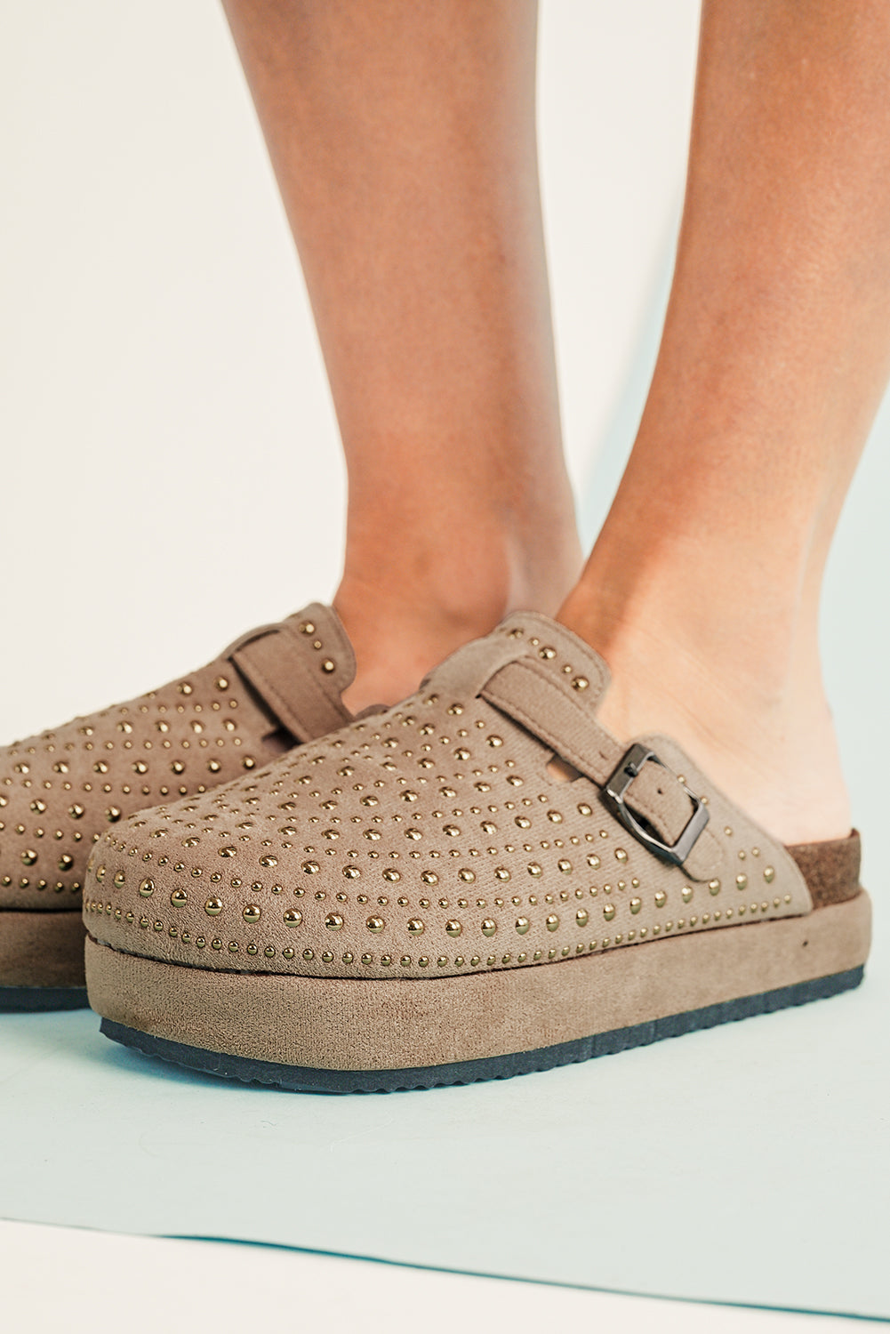 Cream Rivet Buckle Closed Toe Platform Sandals