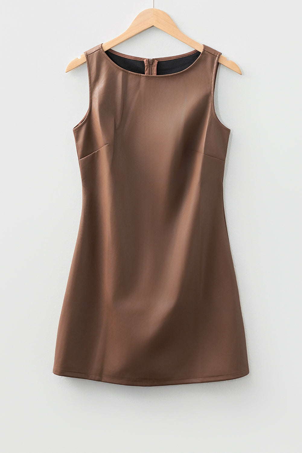 Vegan Leather Sleeveless Mini Dress in Coffee