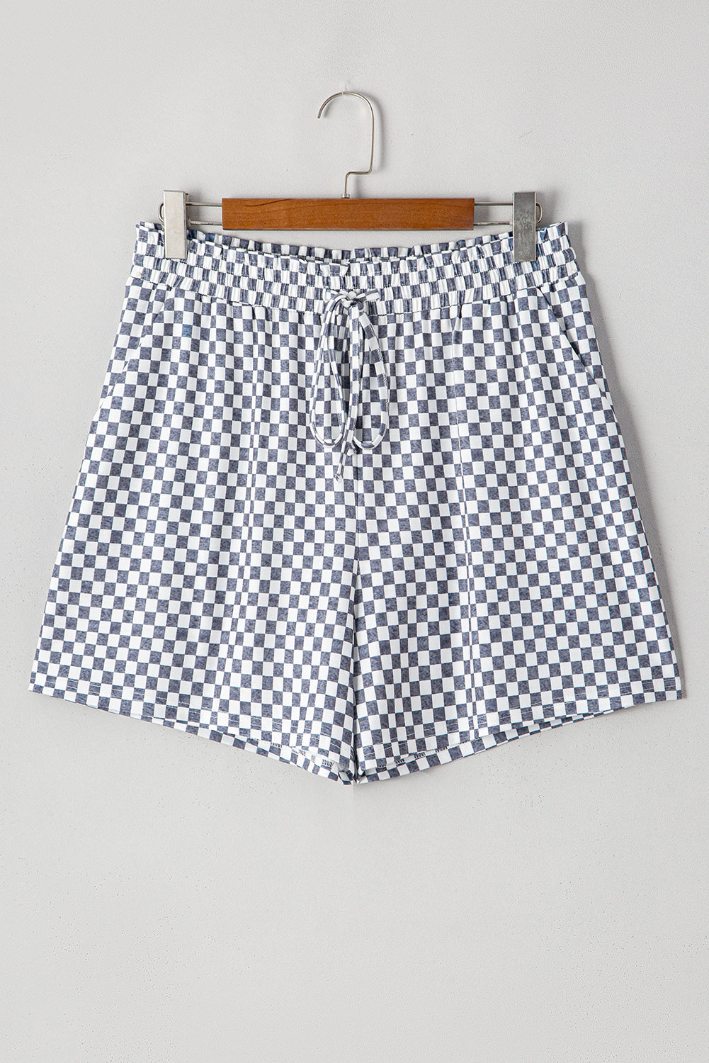 Checkerboard Lace-Up High Waist Shorts | Plus Size | Grey | 1X–4X