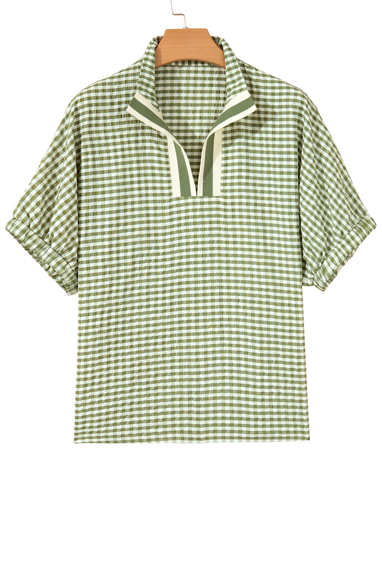 Plaid Short Sleeve Colorblock Blouse Women S–XL