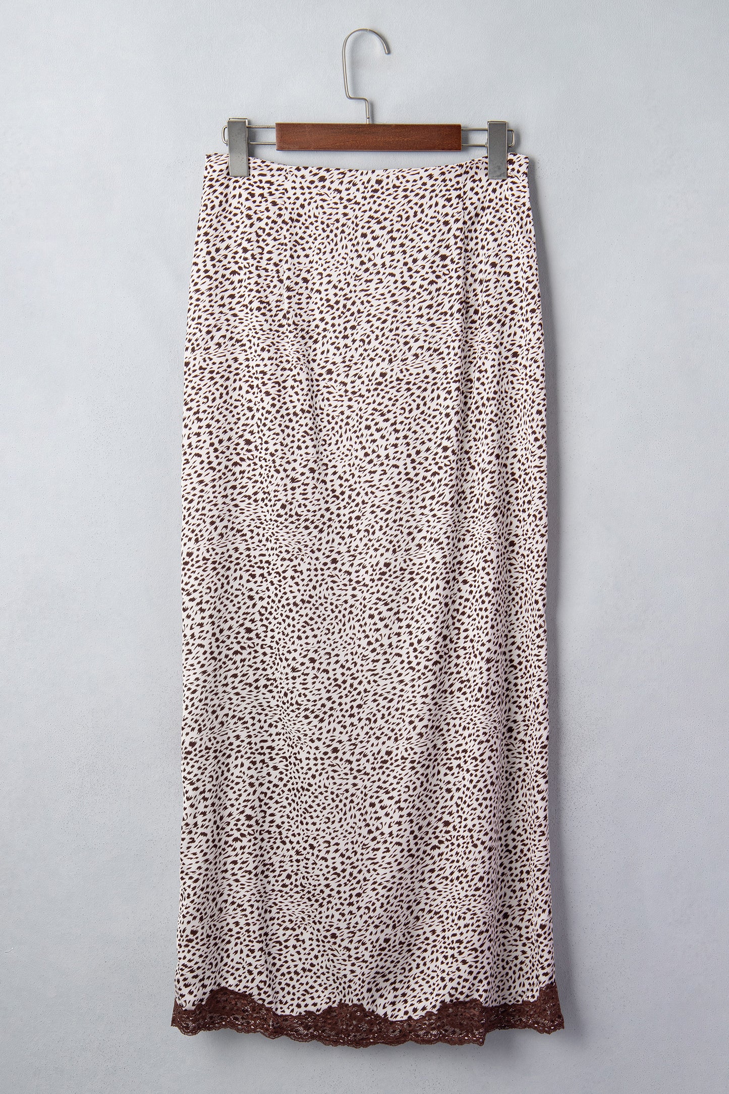 Womens Cheetah Print Maxi Skirt with Lace Trim and Slit S to XL
