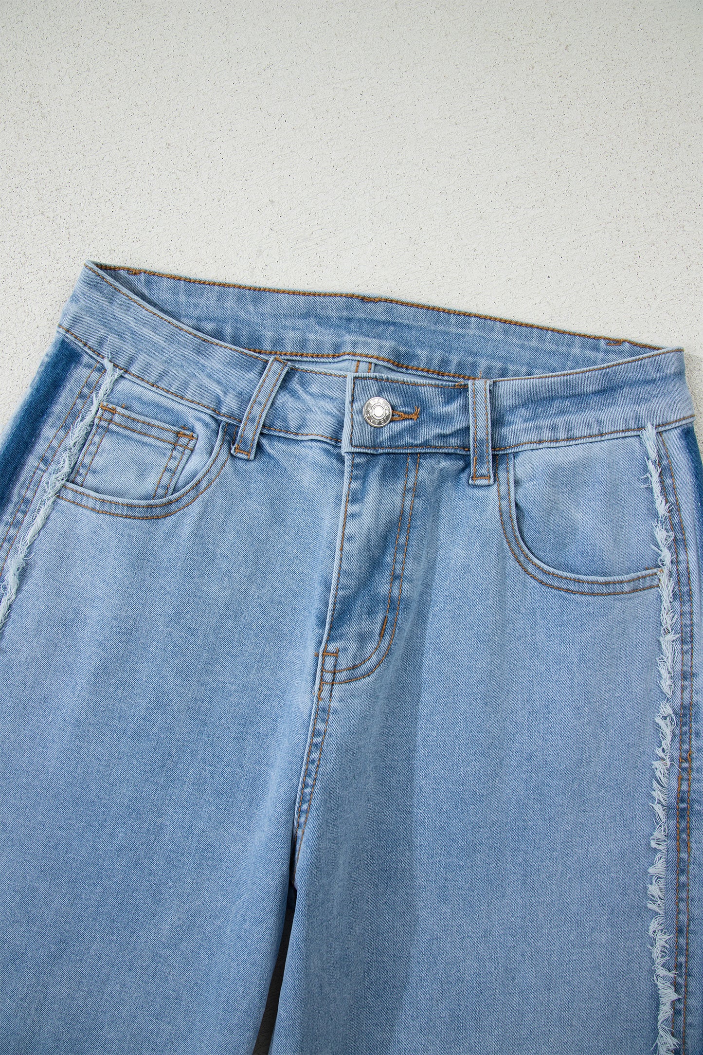 Blue Contrast Stripe Frayed Side Panel Patchwork Shift Jeans