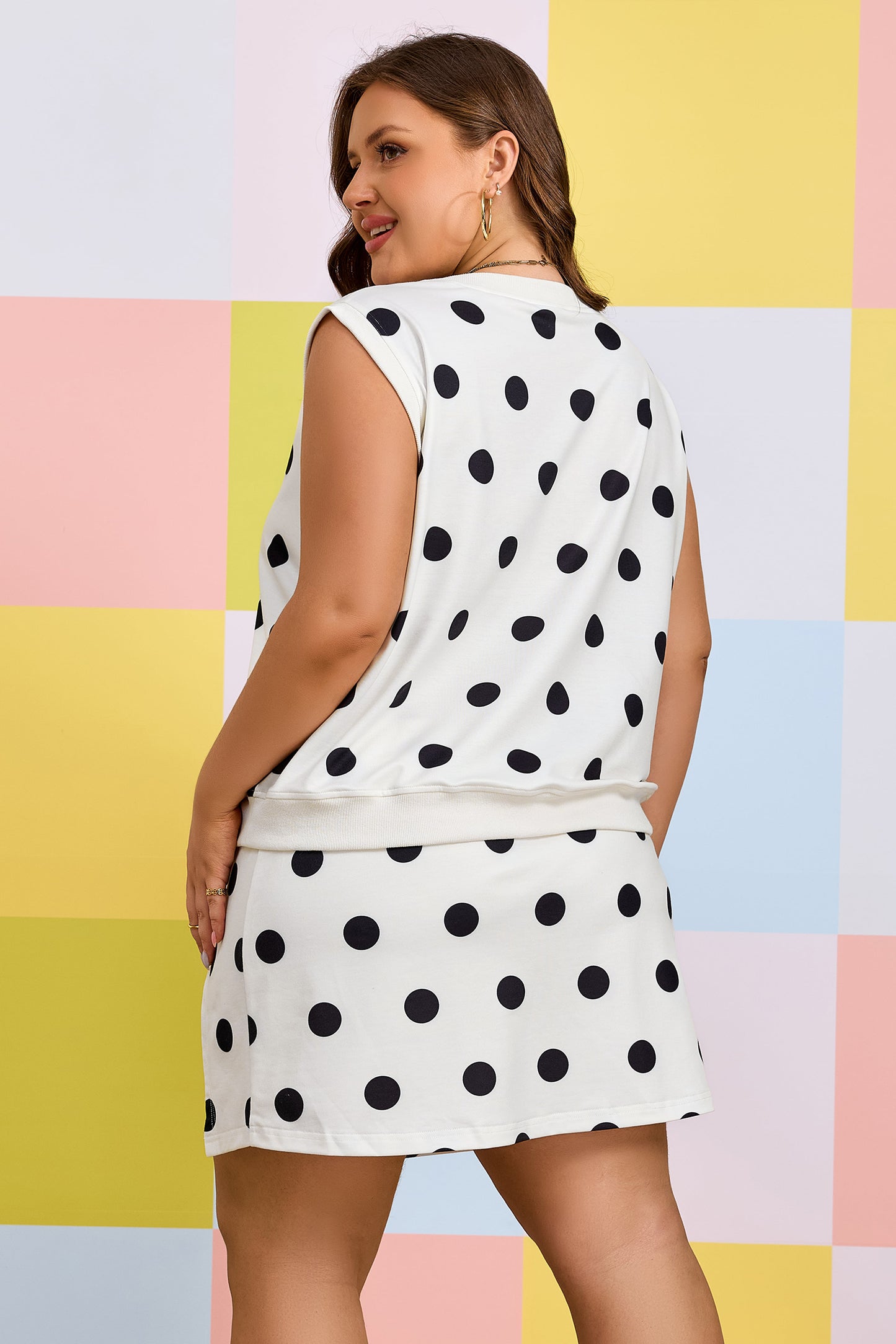 Plus Size White Polka Dot Tank and Skort Set Women 1X–4X