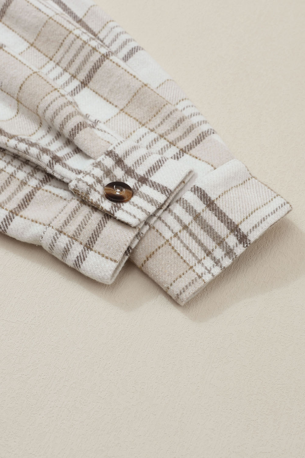 Khaki Plaid Removable Hood Chest Pocket Buttoned Shacket