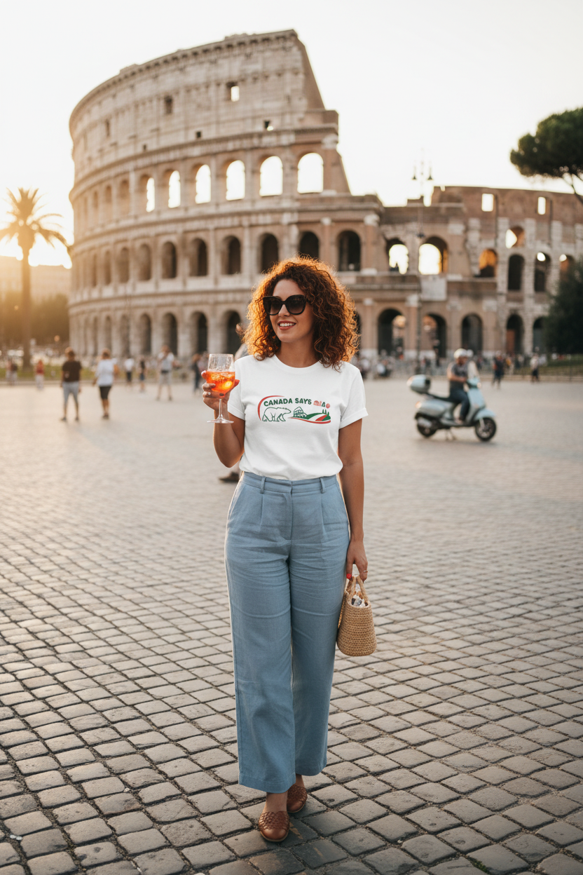 Canada Says Ciao shirt near the Colosseum