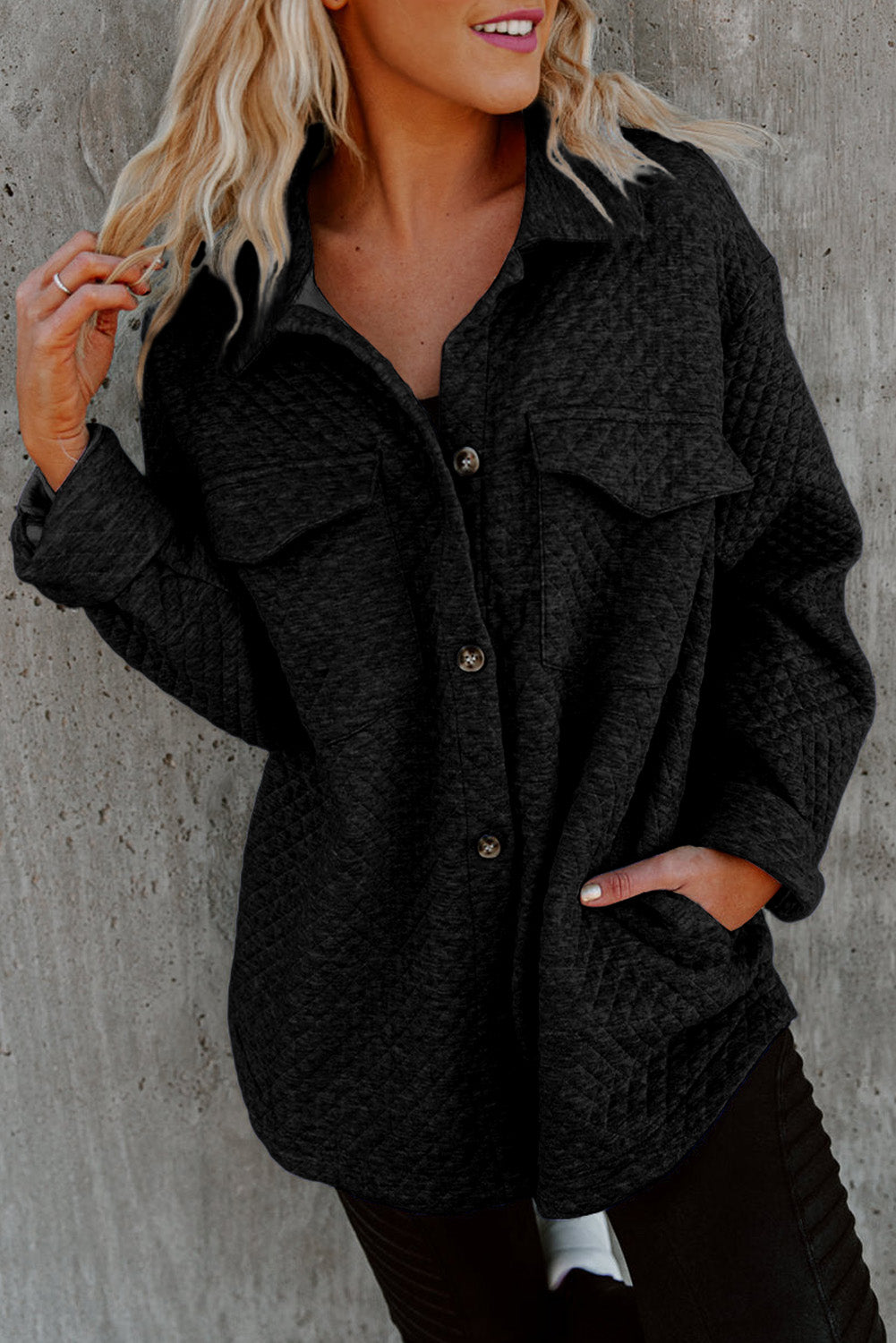 Quilted Flap Pocket Button Front Shacket