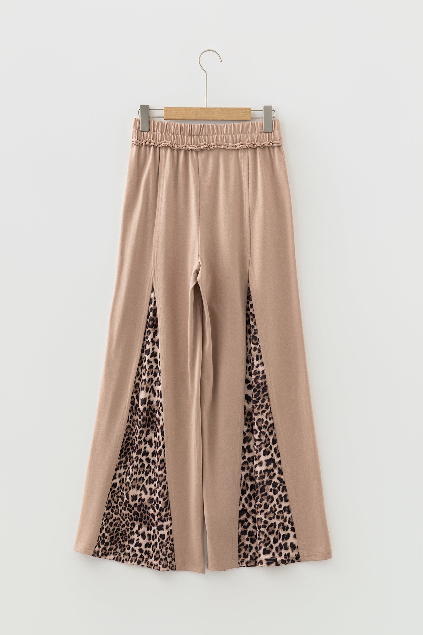 Mineral Wash Leopard Patchwork High Waist Wide Leg Pants in Tan