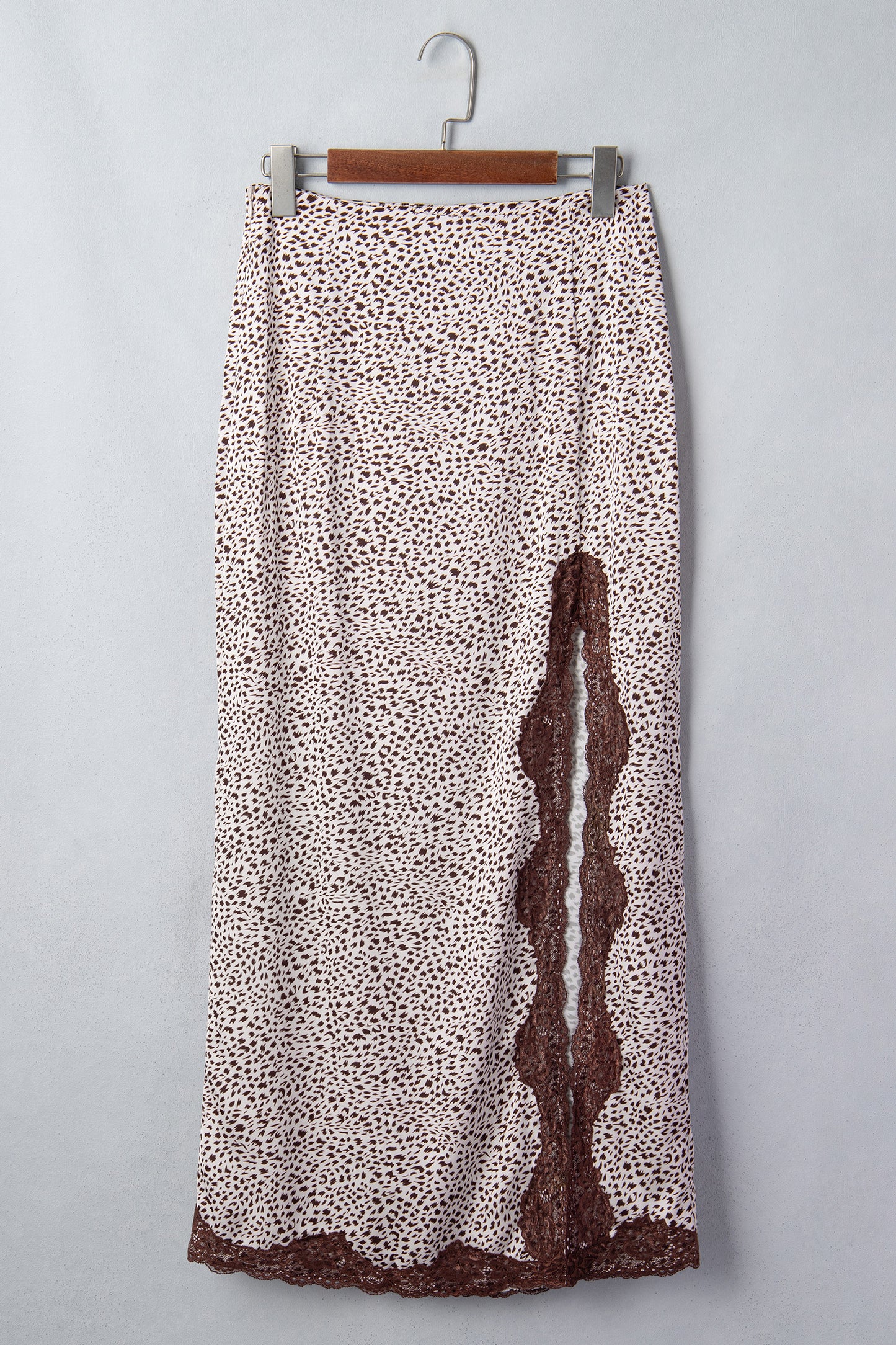 Womens Cheetah Print Maxi Skirt with Lace Trim and Slit S to XL