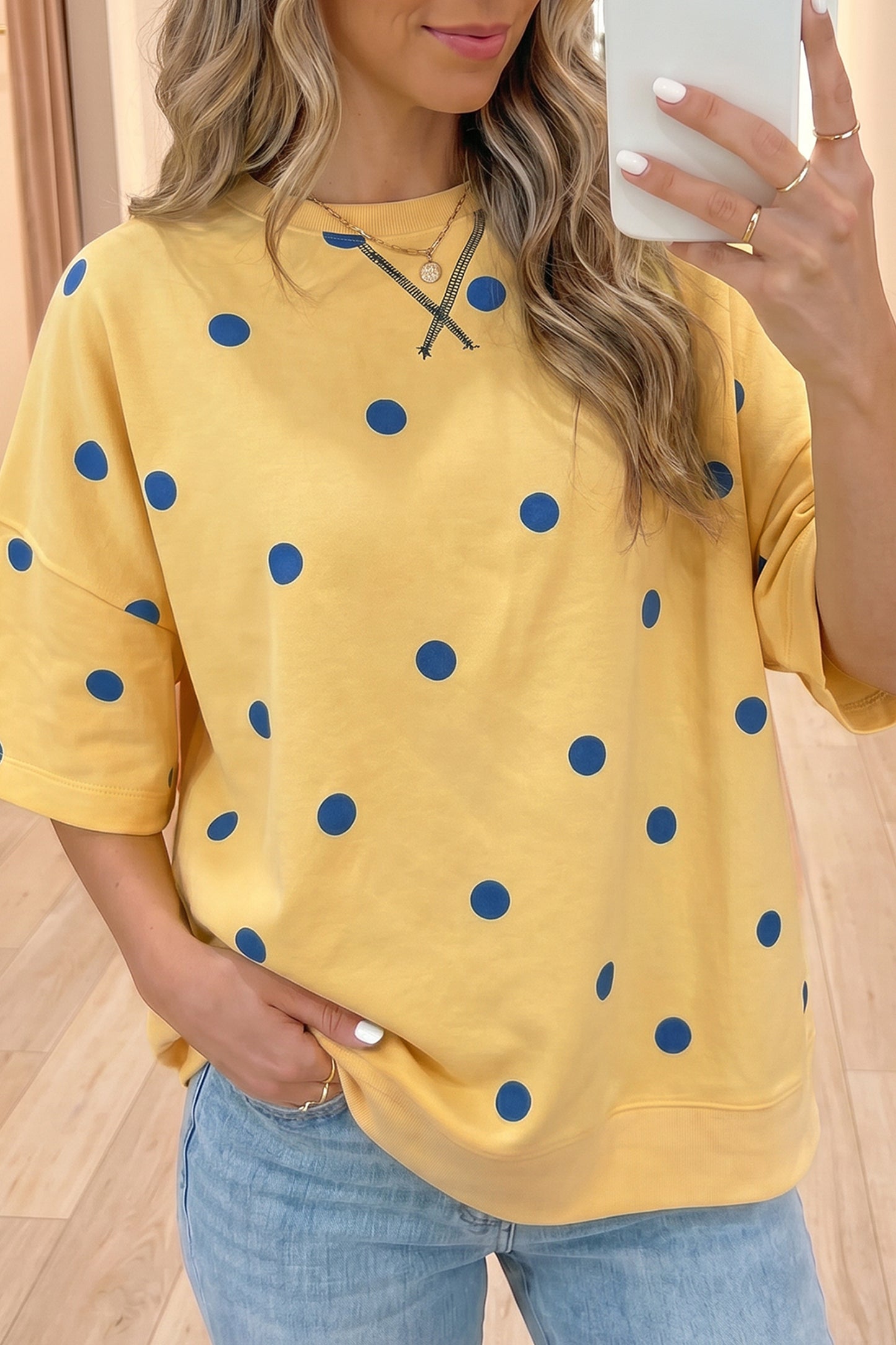 Womens Yellow Polka Dot Oversized Shirt S to XL