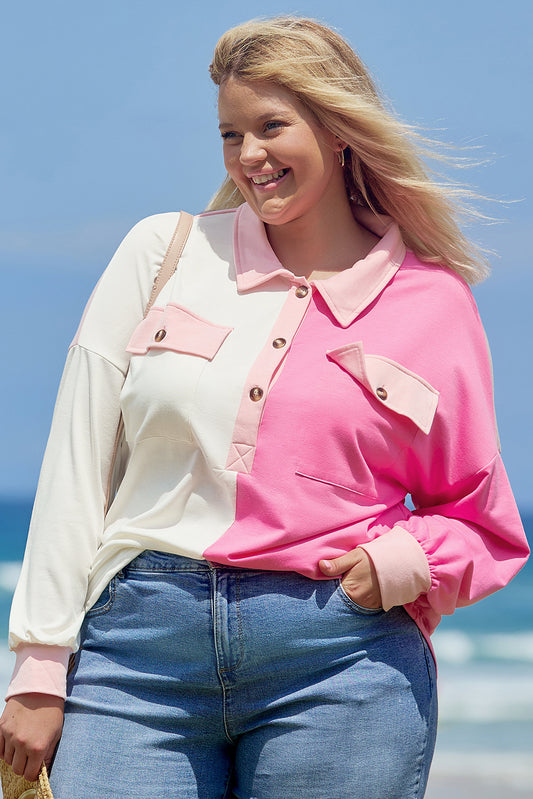 Plus Size Colourblock Long Sleeve Shirt 1X–4X
