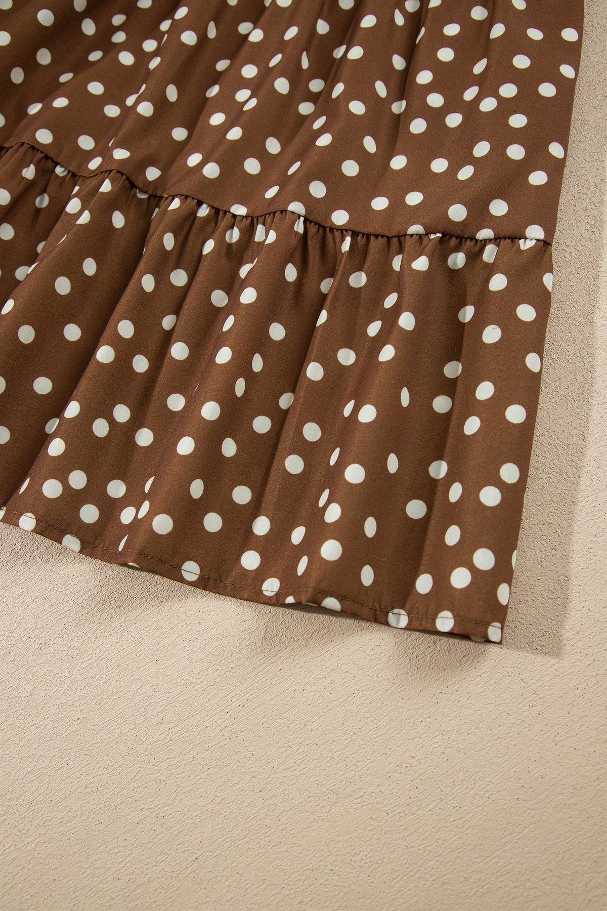 Plus Size Brown Polka Dot Long Sleeve V-Neck Shift Dress 1X to 4X