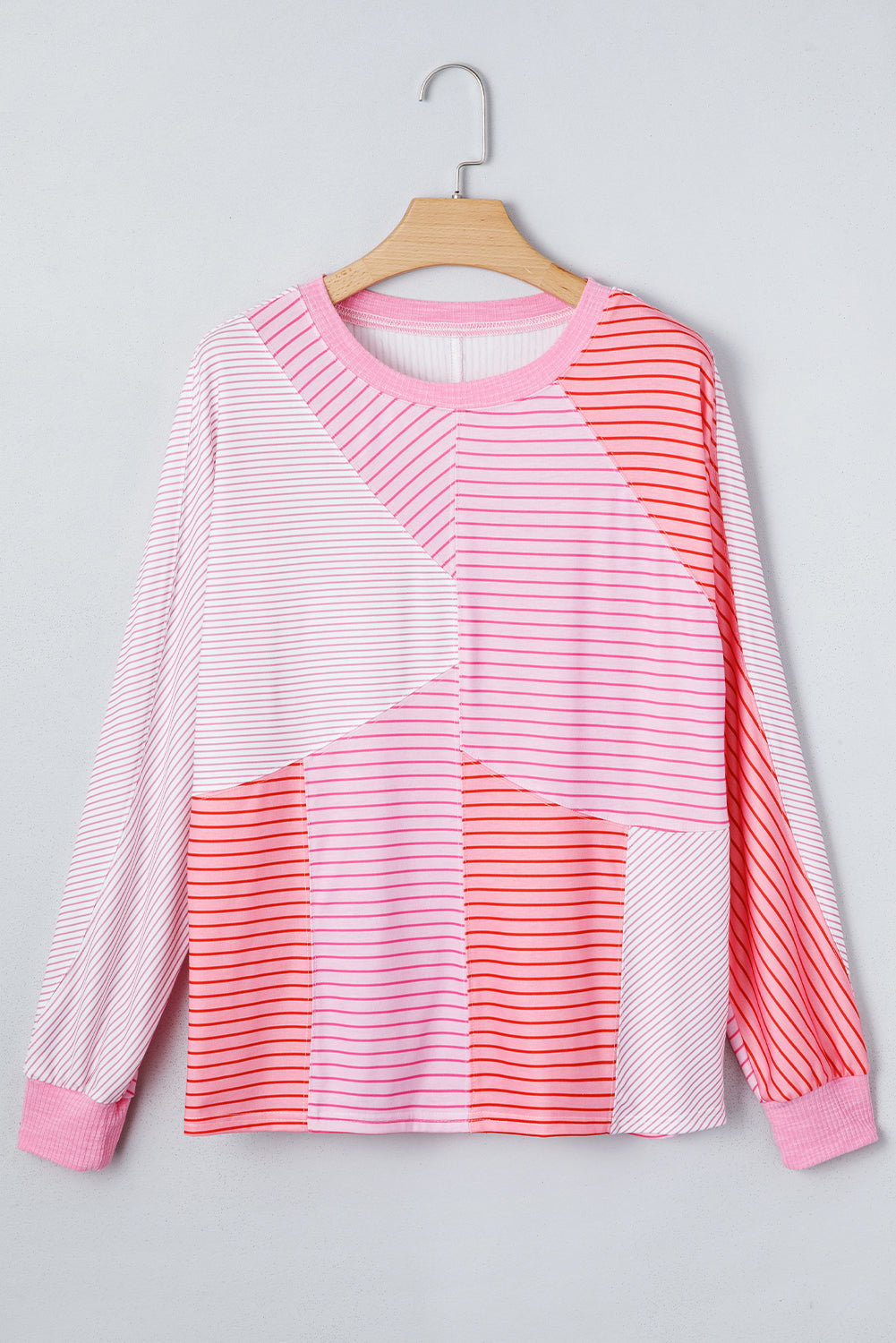 Pink Colorblock Stripe Long Sleeve Top Women S–XL