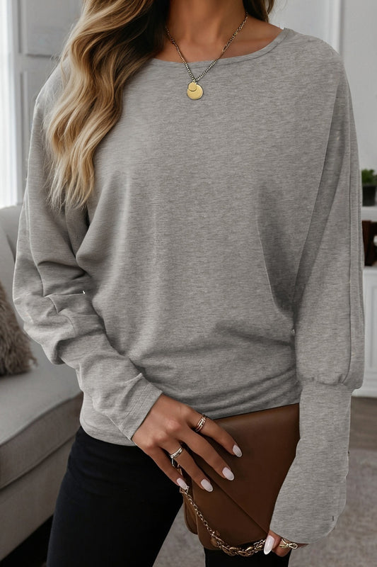 Solid Extended Cuff Long Sleeve Top | Light Grey