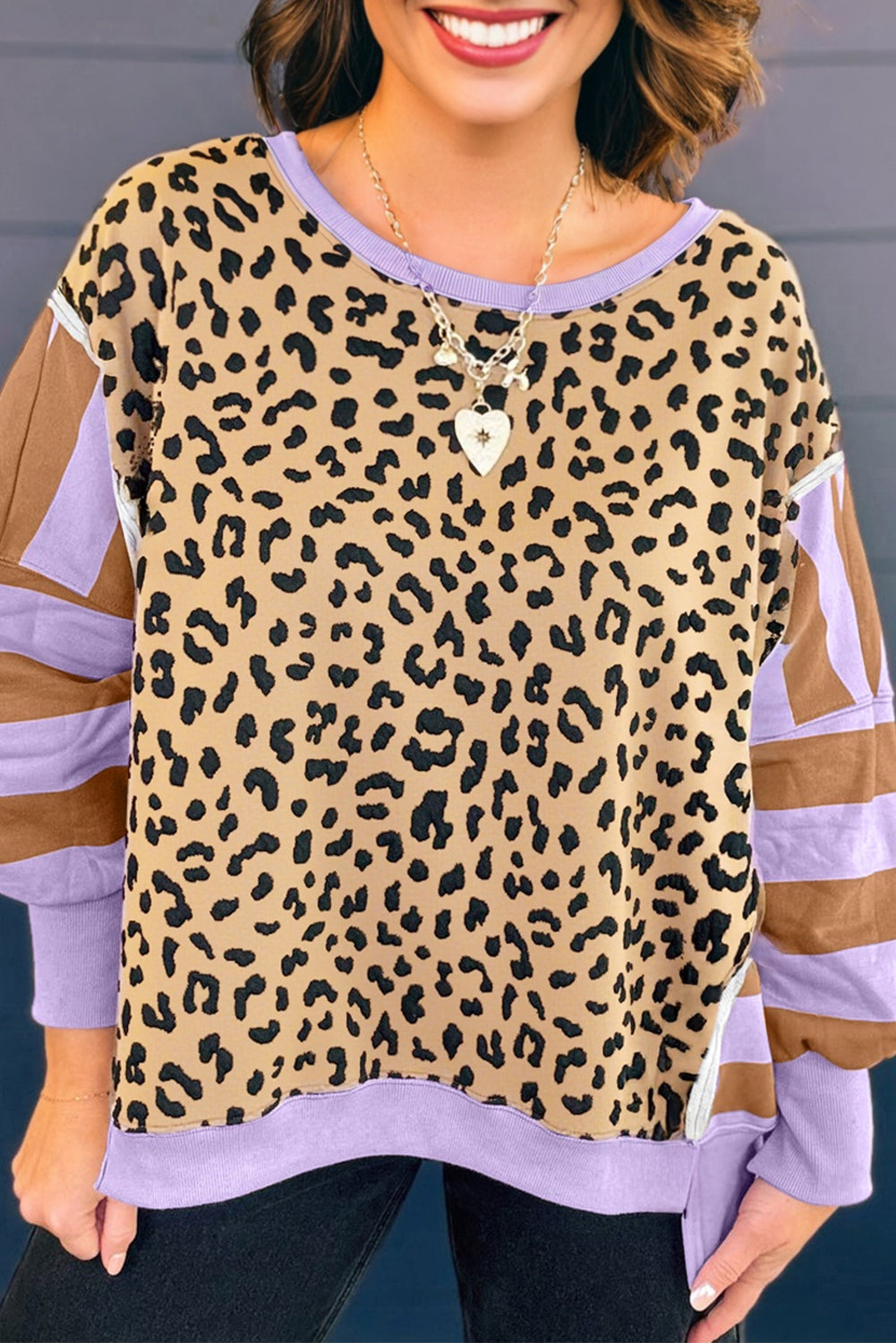 Plus Size Leopard Striped Sweatshirt Women 1X–4X