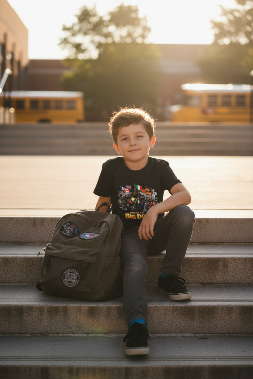 Cool kid on school steps