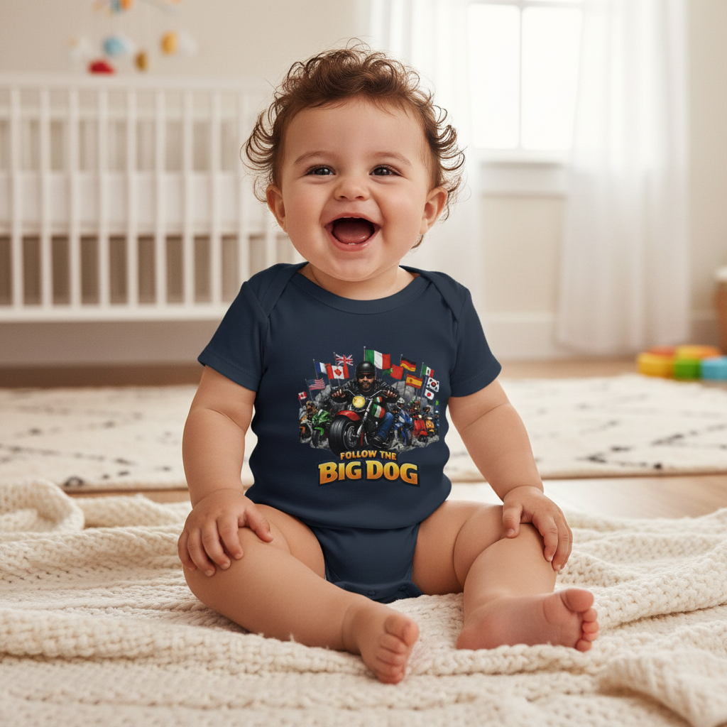 Curly Hair Baby Navy Onesie