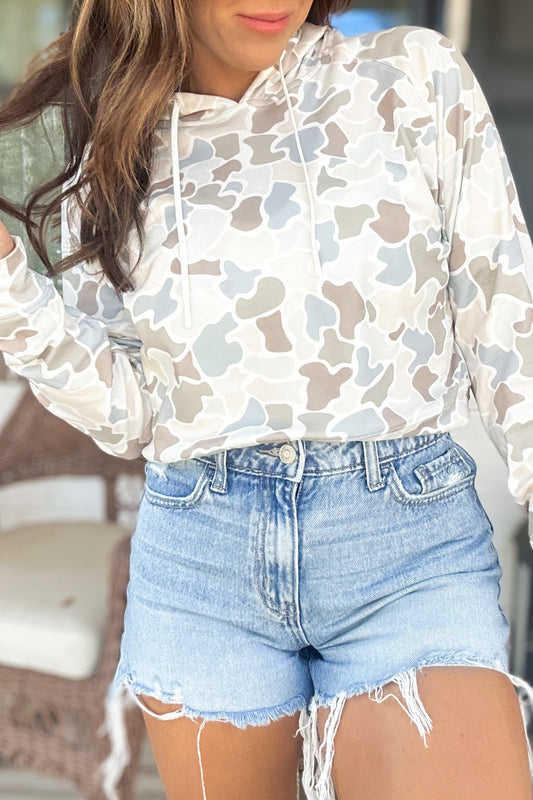 Womens Camouflage Print Hooded Pullover Top S–XL