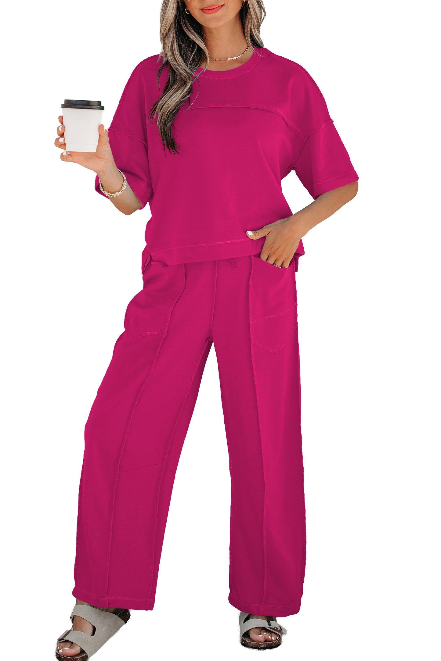 Drop Shoulder Boxy Tee & Barrel Pants Two-Piece Set | S–XL | 5 Colours