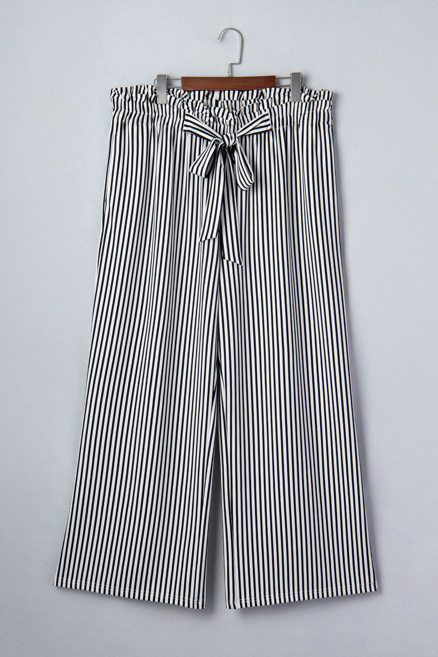 Striped Elastic Bow Waist Straight Leg Pants | Plus Size 1X–4X | Black