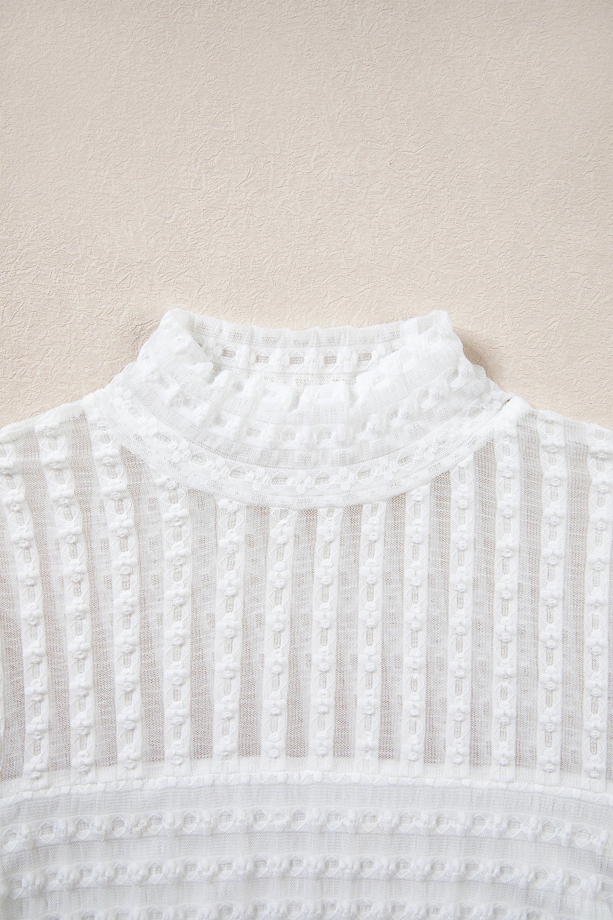 Beige Sheer Lace Mock Neck Long Sleeve Top Women S to XL