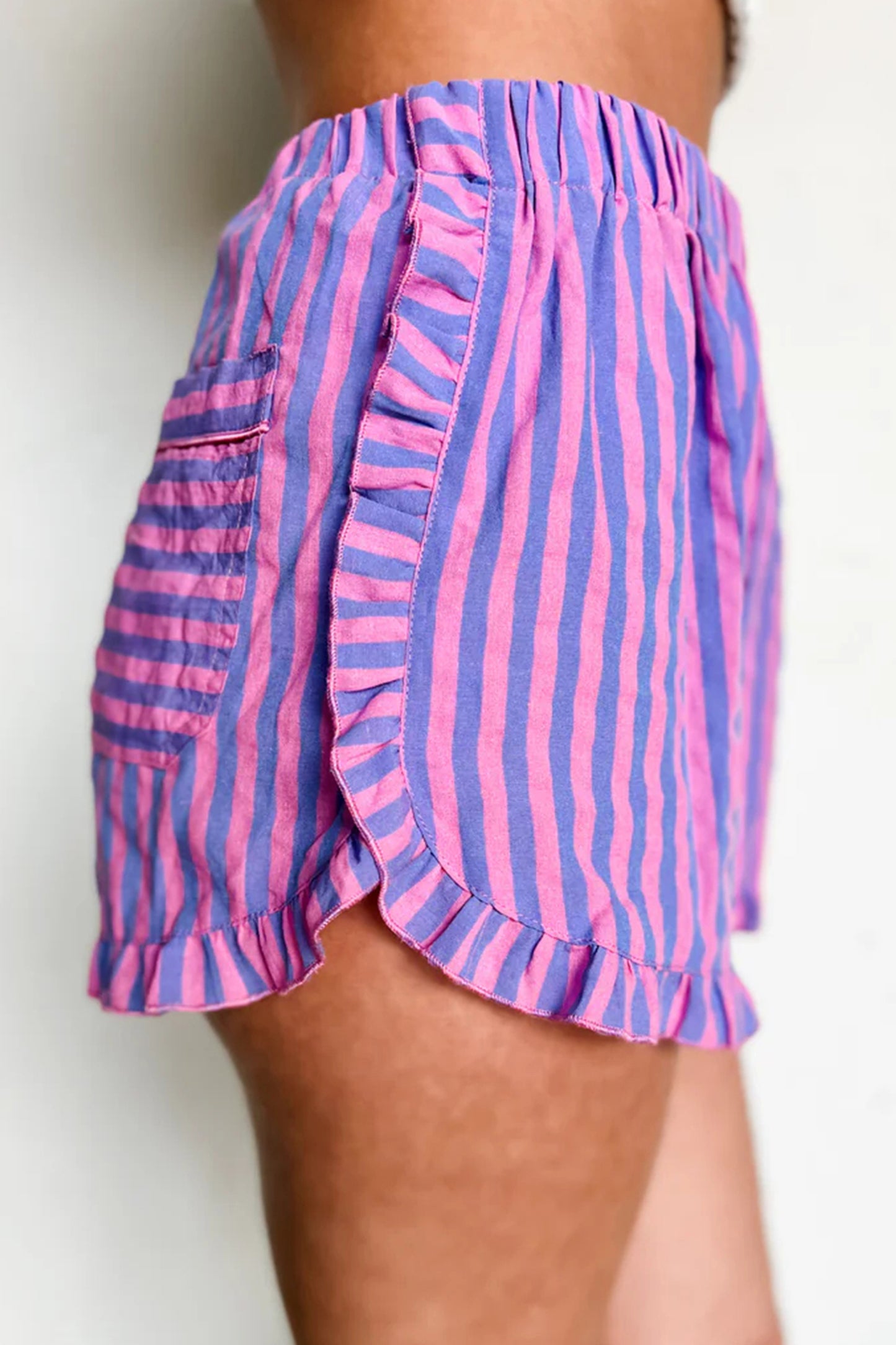 Striped Ruffle Trim Shorts Women S–XL