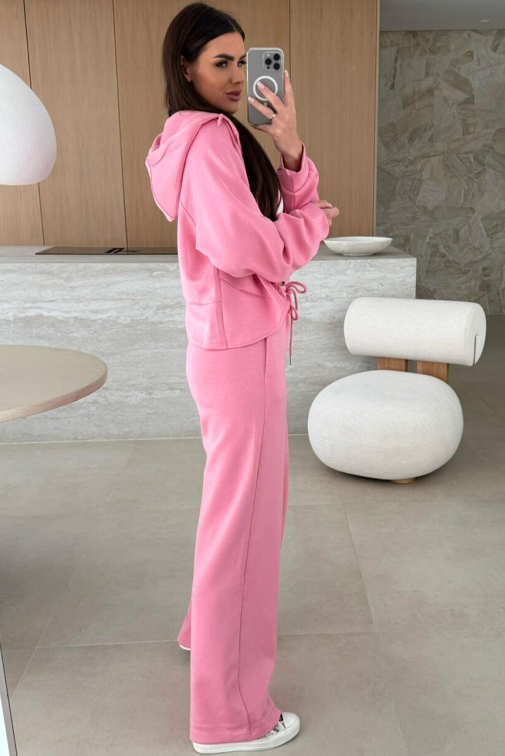 Zip-Up Hoodie & Drawstring Pants Tracksuit Set in Pink