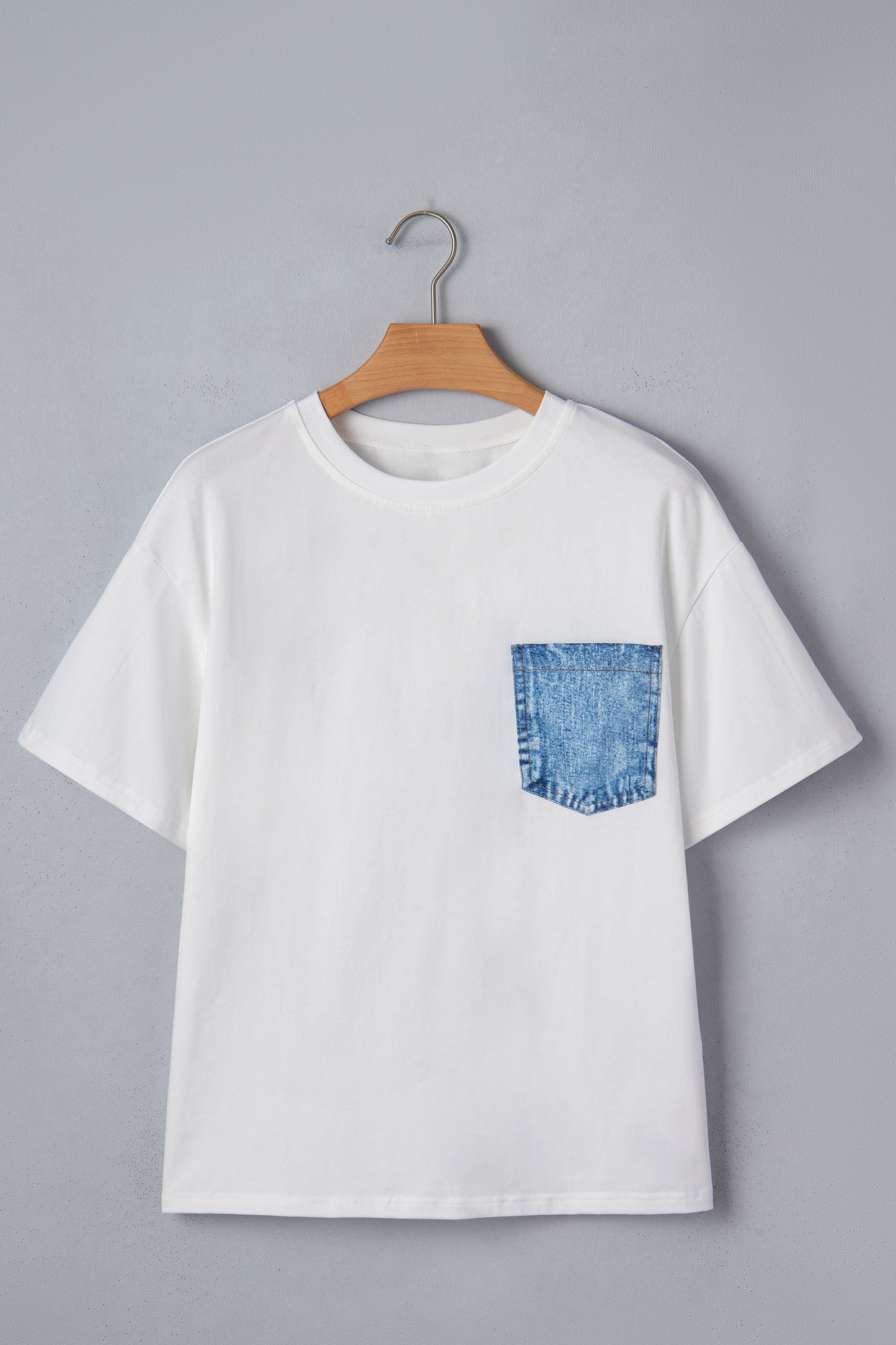 Color Block Short-Sleeve Top with Printed Patch Pocket | Sail Blue & White