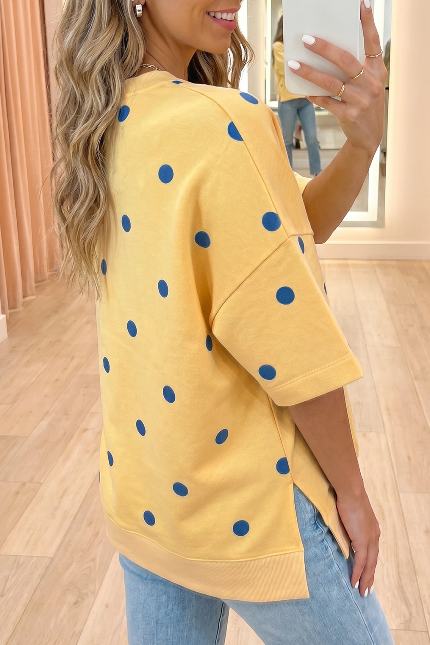 Womens Yellow Polka Dot Oversized Shirt S to XL
