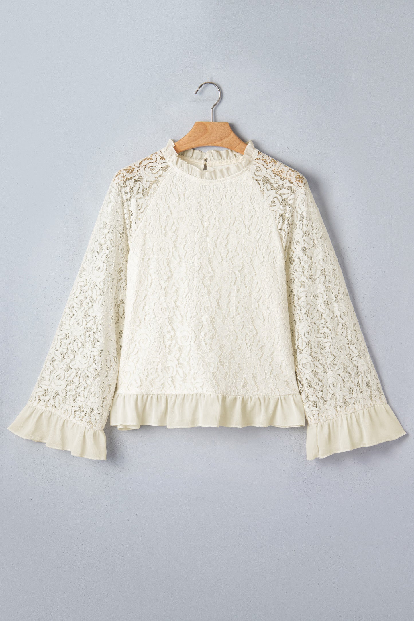 White Lace Long Sleeve Ruffle Blouse Women S–XL
