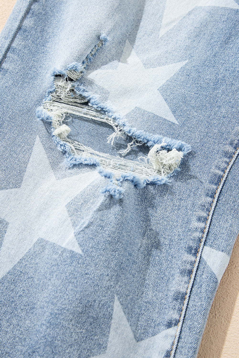 Star Print Multi-Button Slit Knee Distressed Jeans | Plus Size | Sky Blue | 1X–4X