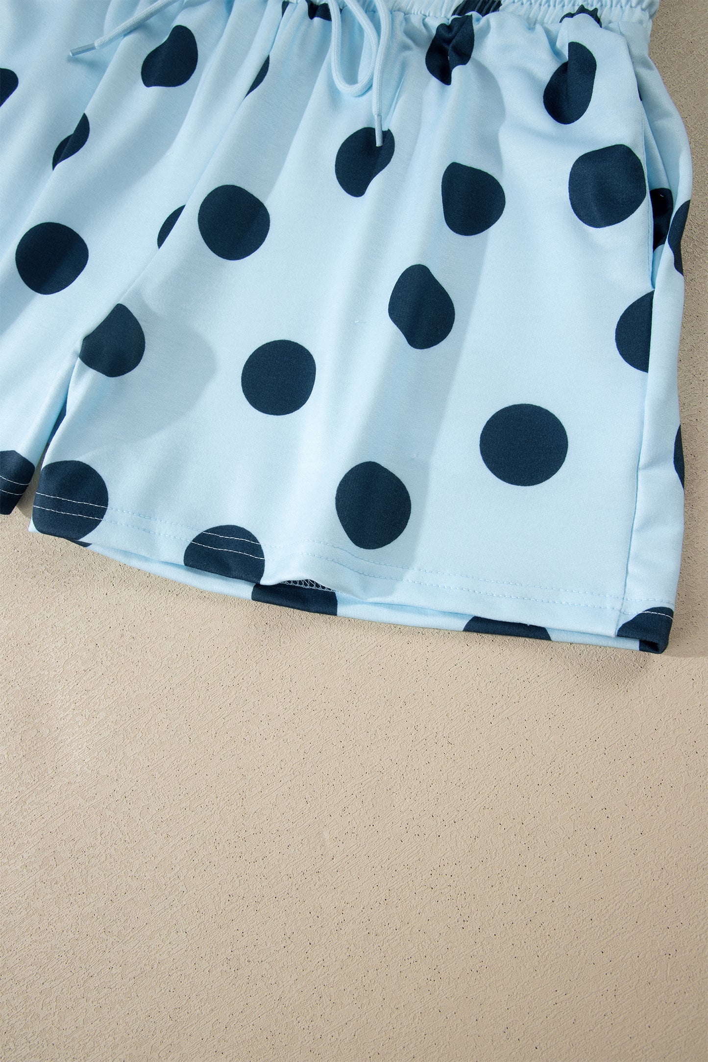 Polka Dot Drop Shoulder Tee & Drawstring Shorts Set