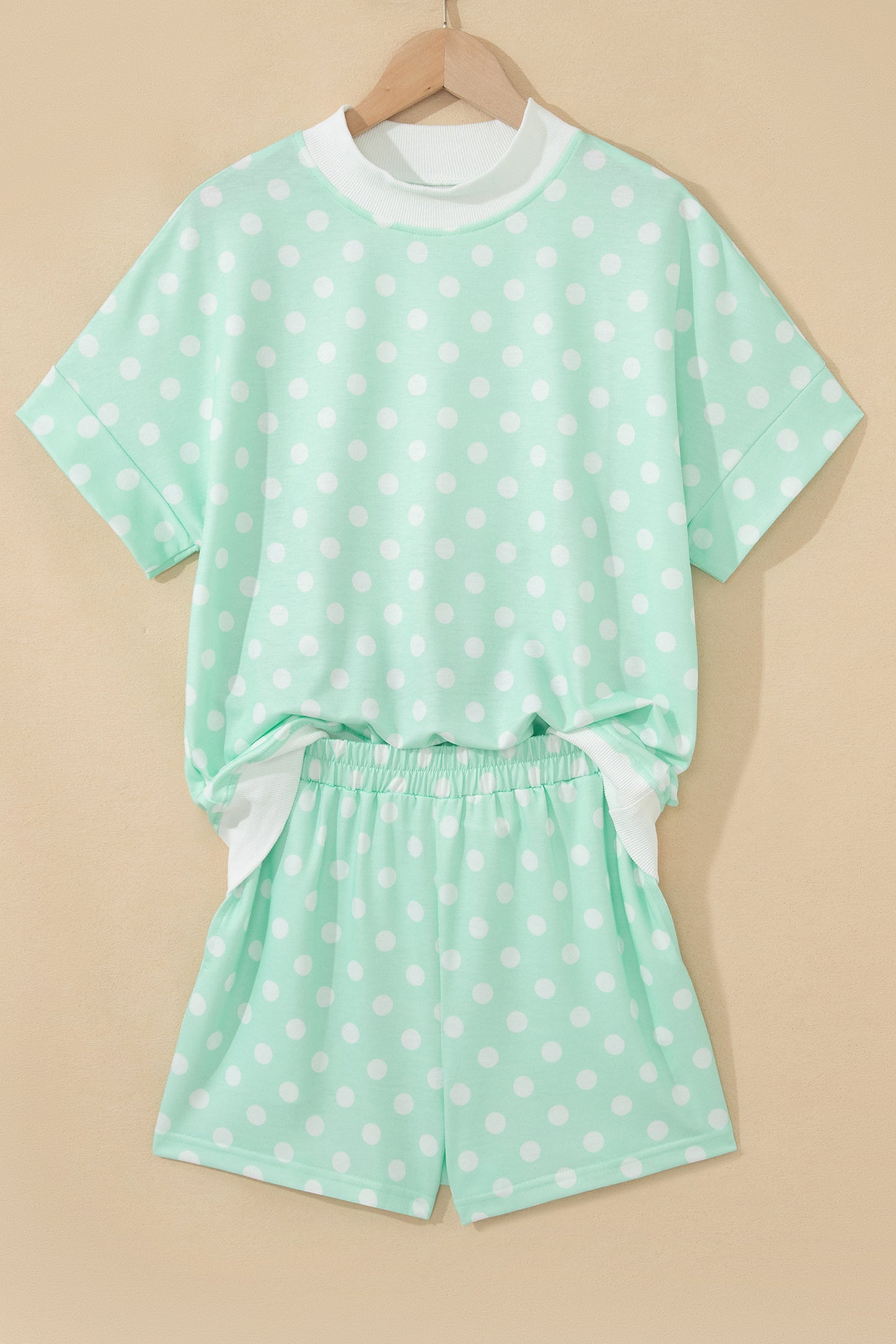 Polka Dot Mock Neck Two-Piece Short Set Women S–XL