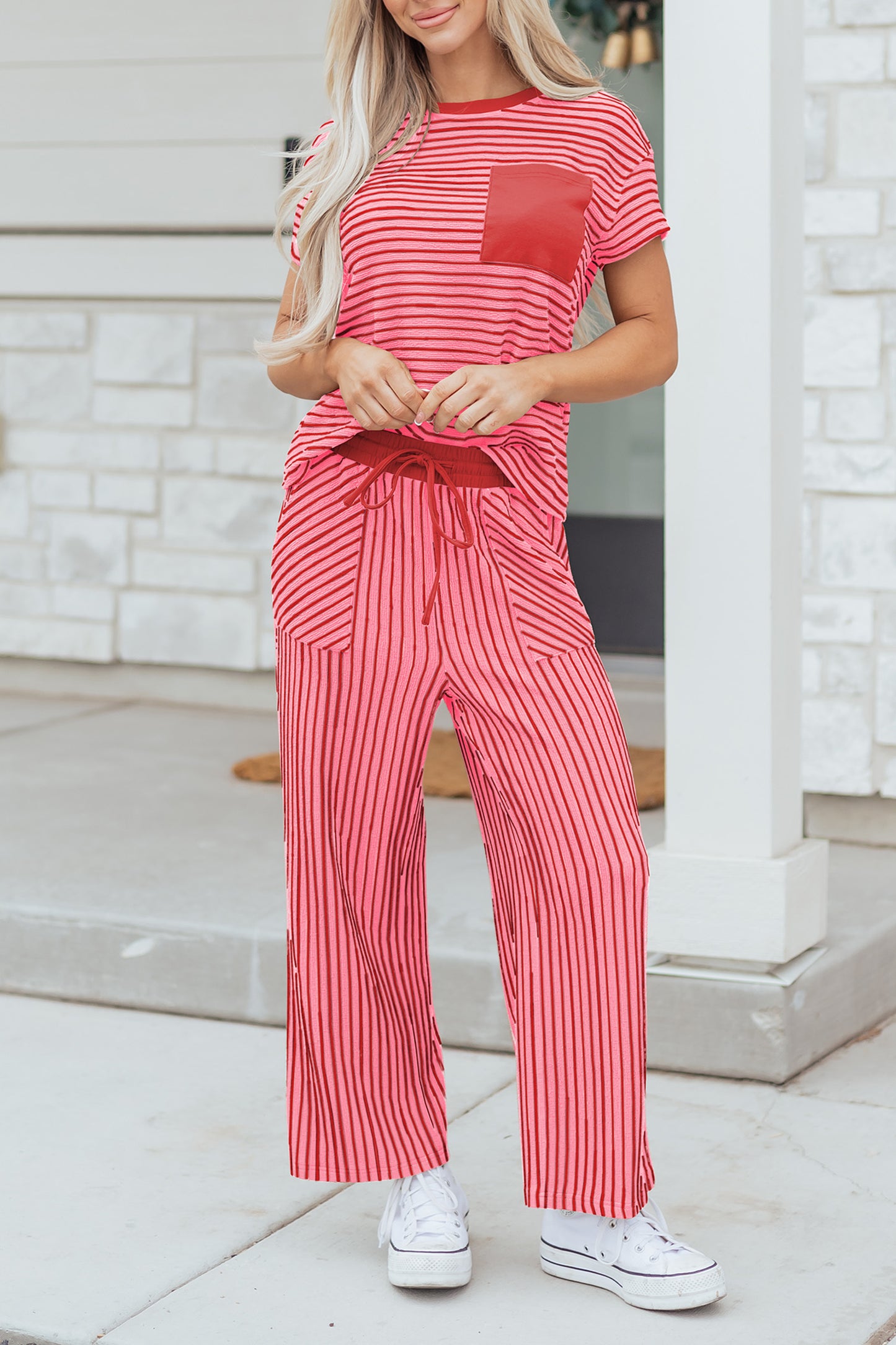 Striped Crop Pants Set Women S–XL