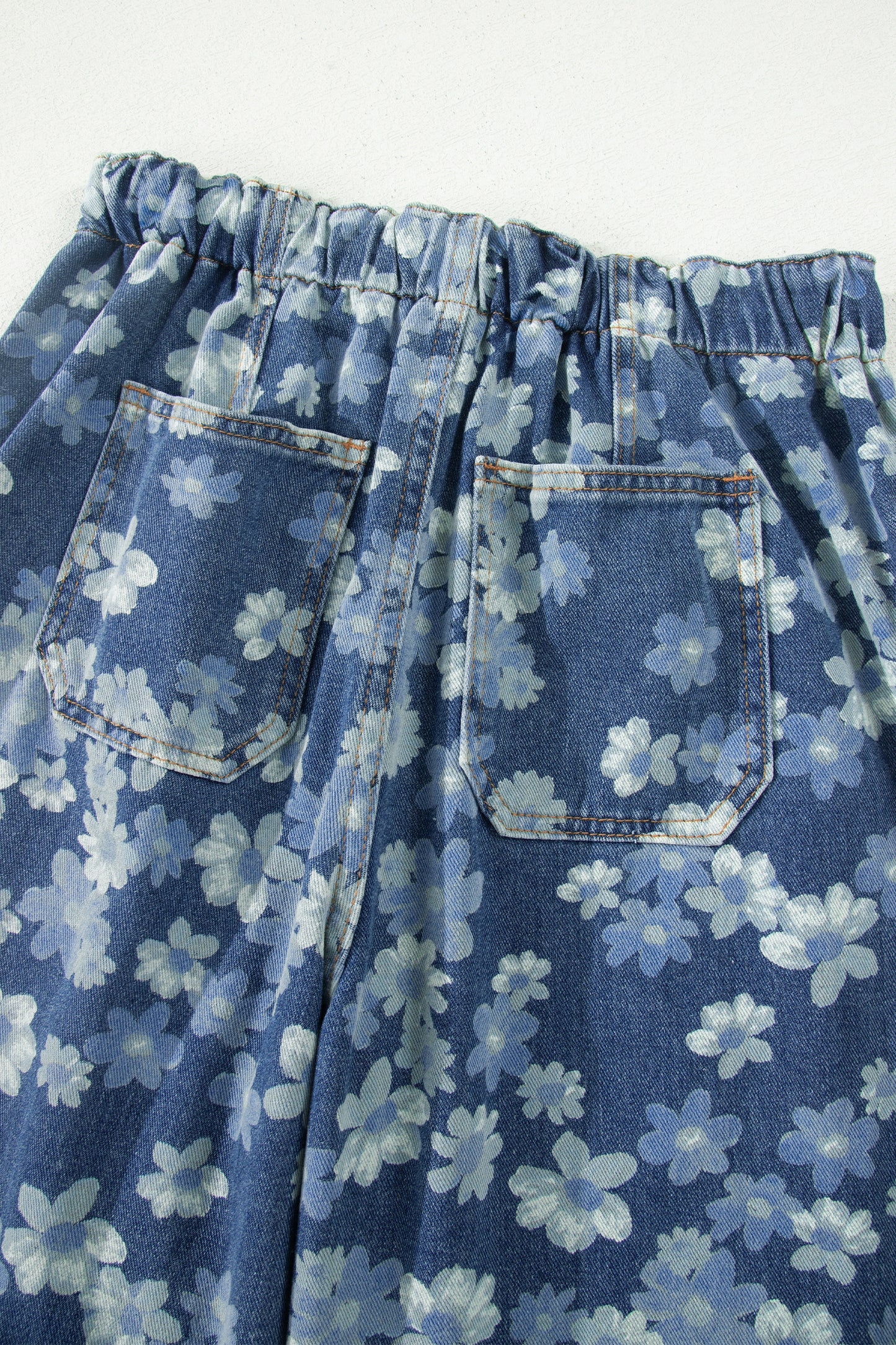 Denim Blue Floral Print Cropped Barrel Jeans | Women Size 4–16