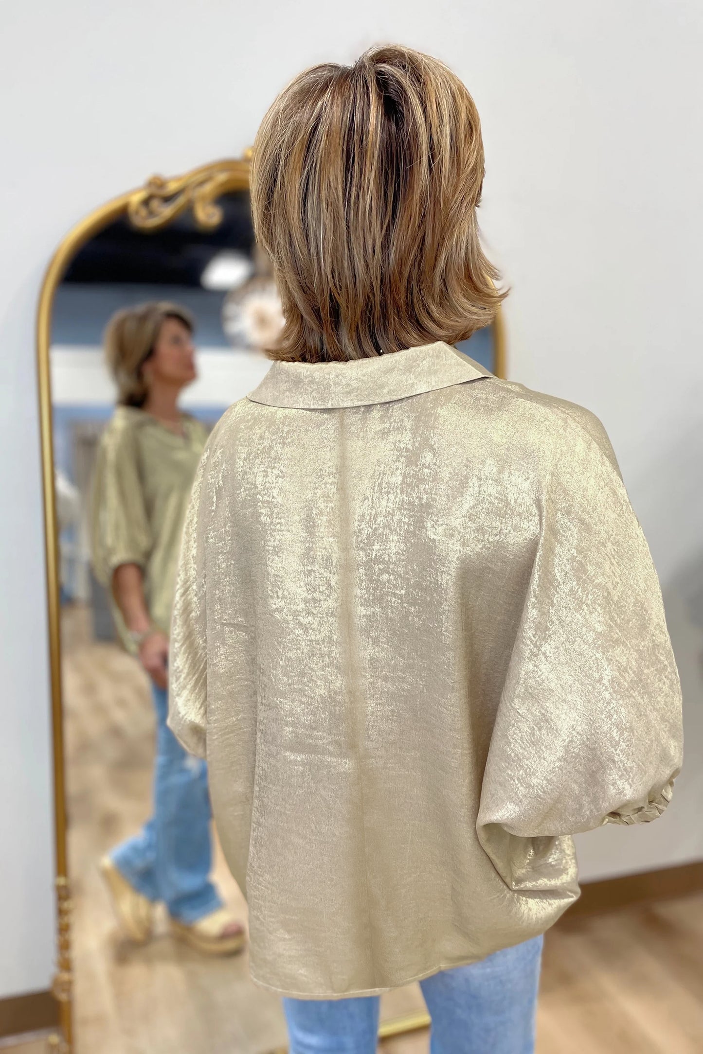 Shimmer Top V-Neck Collared Women S–XL