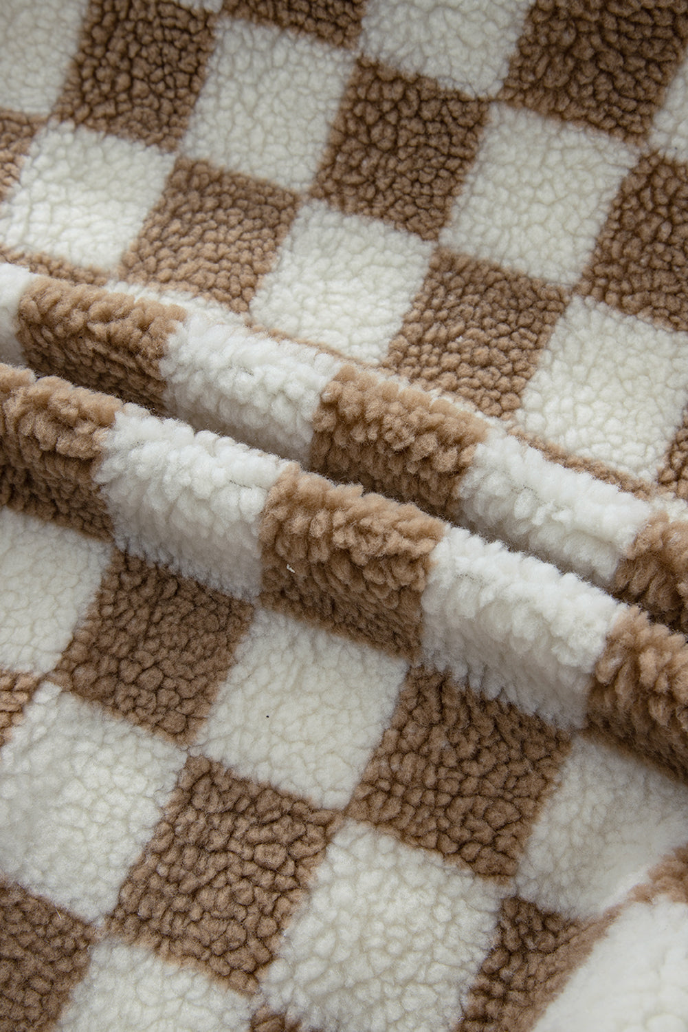 Checkered Sherpa Zip-Up Stand Collar Vest