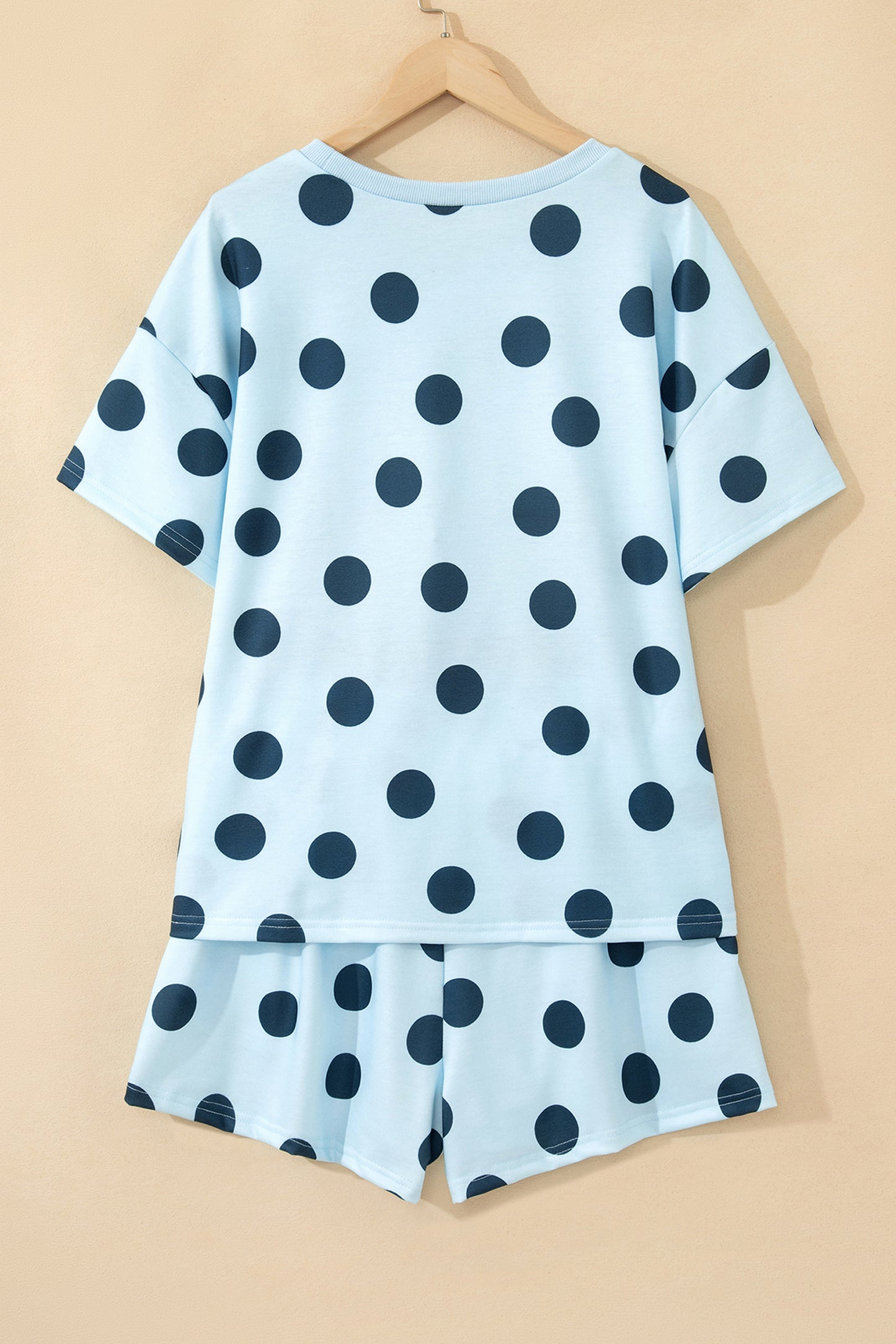 Polka Dot Drop Shoulder Tee & Drawstring Shorts Set
