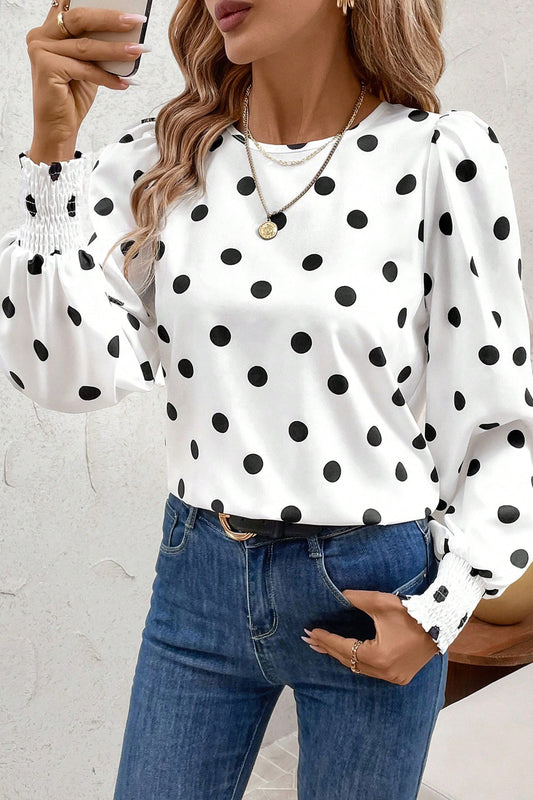 Polka Dot Frilled Long Sleeve Blouse