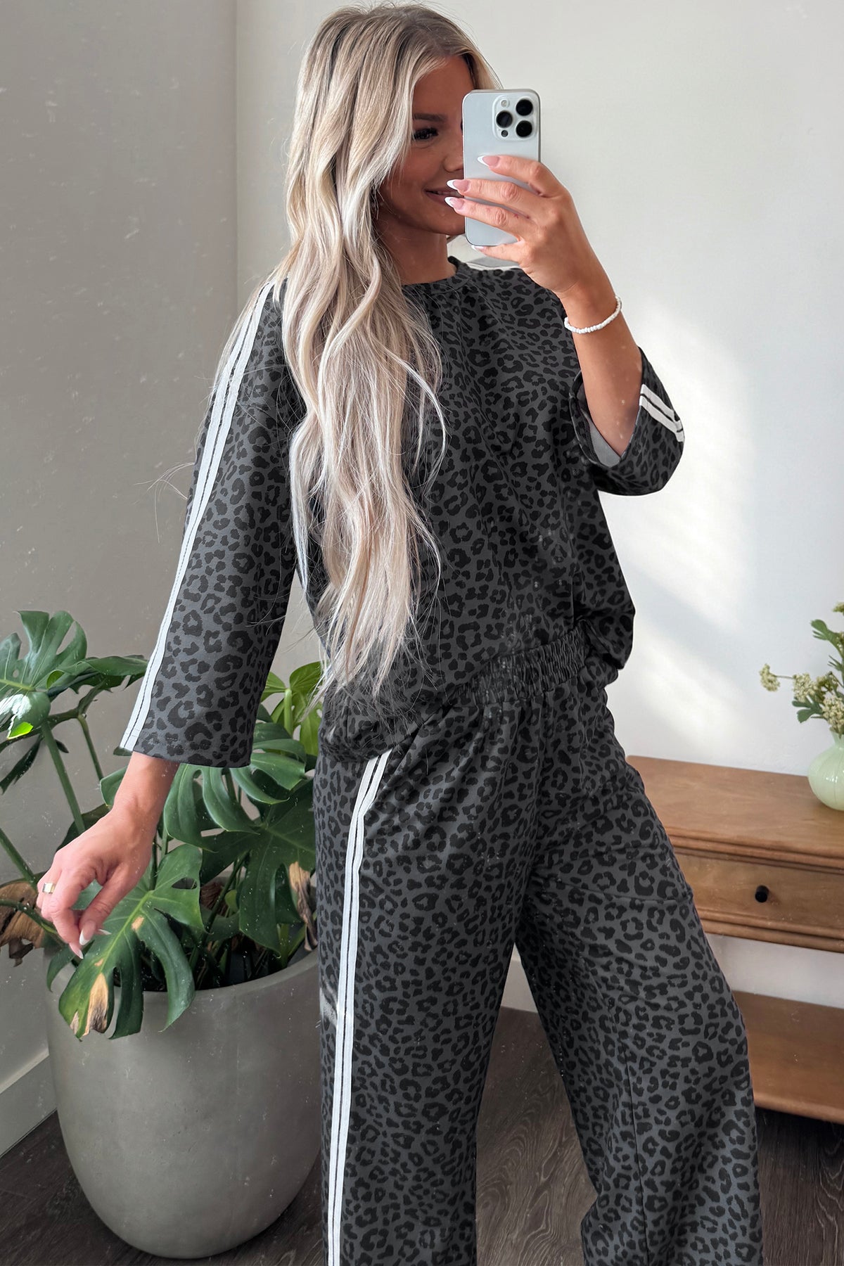 Women's Leopard Print Varsity Two Piece Set S to XL