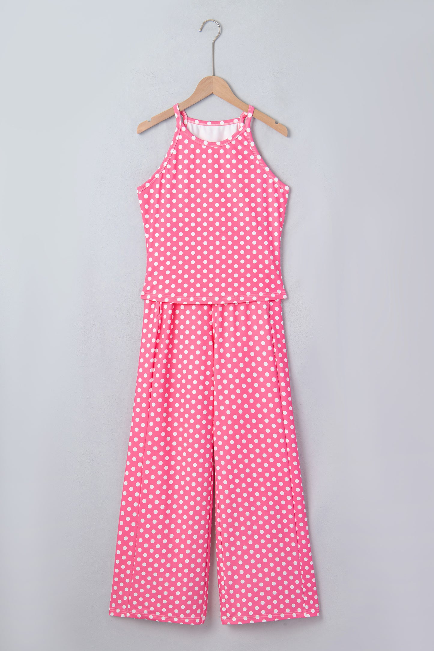 Pink Polka Dot Halter Tank and Wide Leg Pants Set Women S–XL