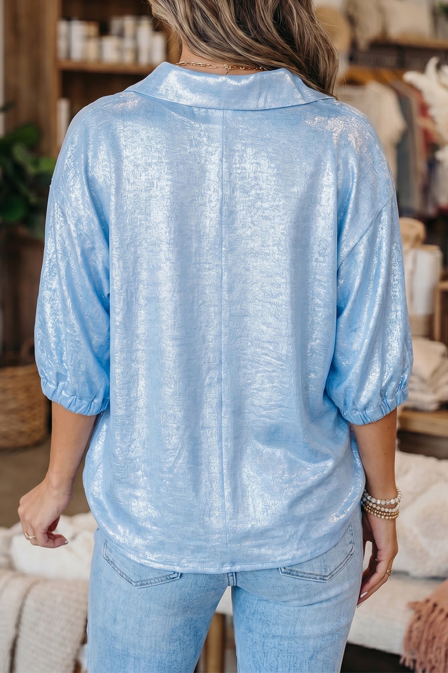 Shimmer Top V-Neck Collared Women S–XL
