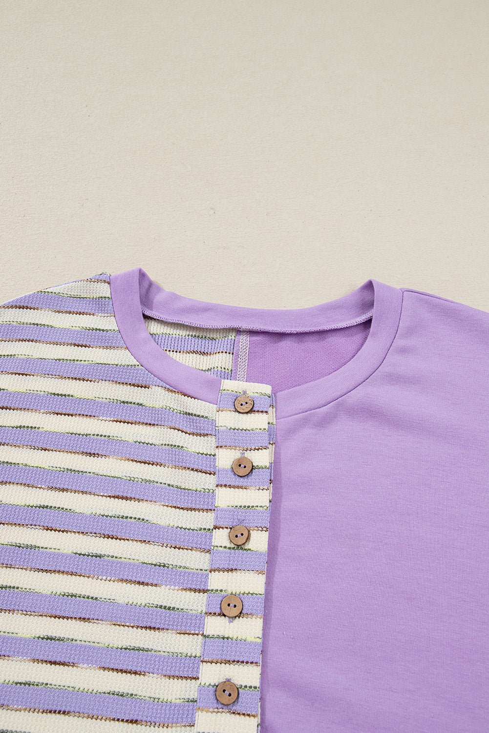 Stripe Patchwork Henley Drop Shoulder Pullover | Plus Size | Purple Stripe | 1X–4X
