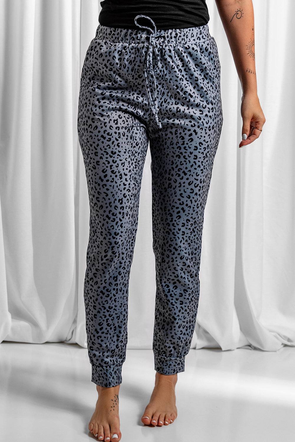 Leopard Print Joggers Women Grey S–4XL
